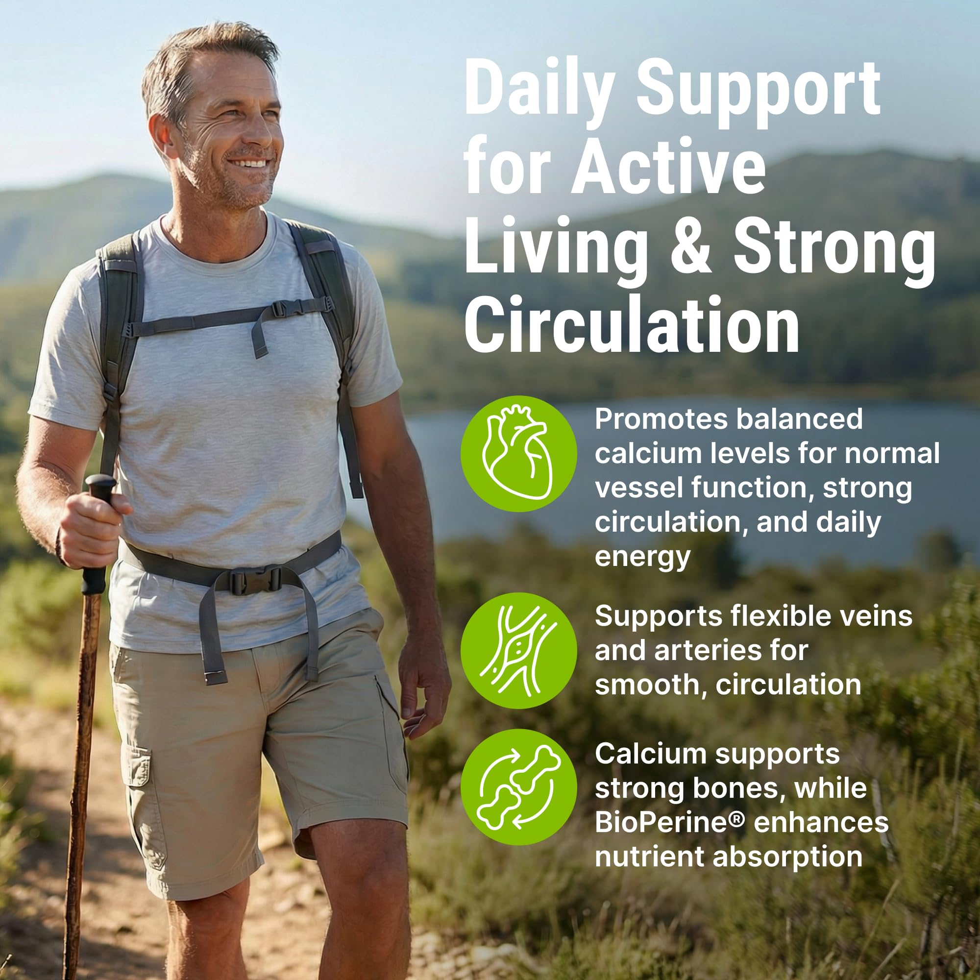 CRYSTAL PEAKS NUTRITION Vein & Artery Supplement - Blood Flow Supplement with Calcium - Blood Circulation Support for Men, Women - Circulation and Vein Support - 60 ct