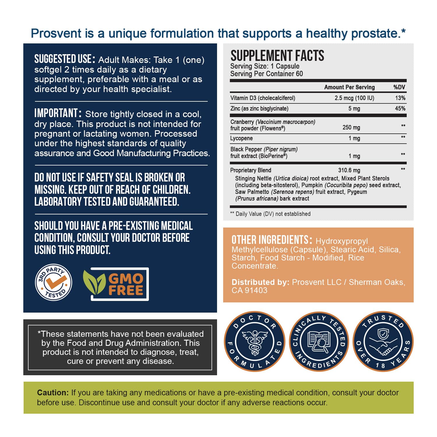 Prosvent Advanced Prostate Support Ultra - Natural Supplement with Saw Palmetto, Pygeum, Lycopene, Stinging Nettle, Beta Sitosterol, Cranberry and More to Ease Urinary Frequency & Urgency (60 Count)