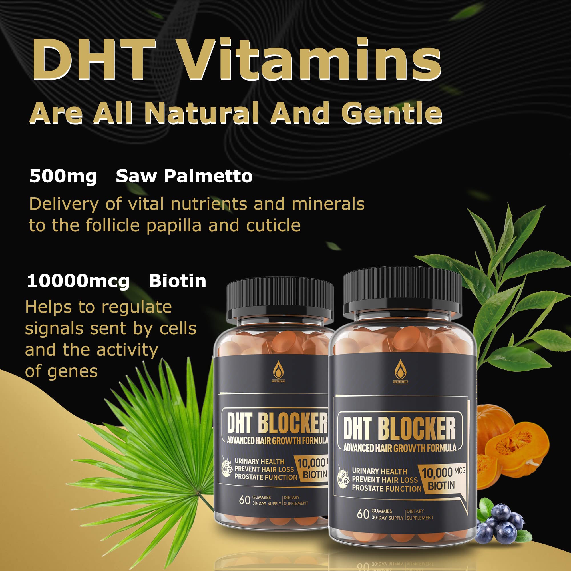 EnvyDeal DHT Blocker Gummies Hair Growth Supplement, Super Potency Saw Palmetto & Biotin 10000 mcg for Women & Men, Plus 12 Proprietary Blend - Prevent Hair Loss, Blocking DHT Receptors, 2Pc/120ct