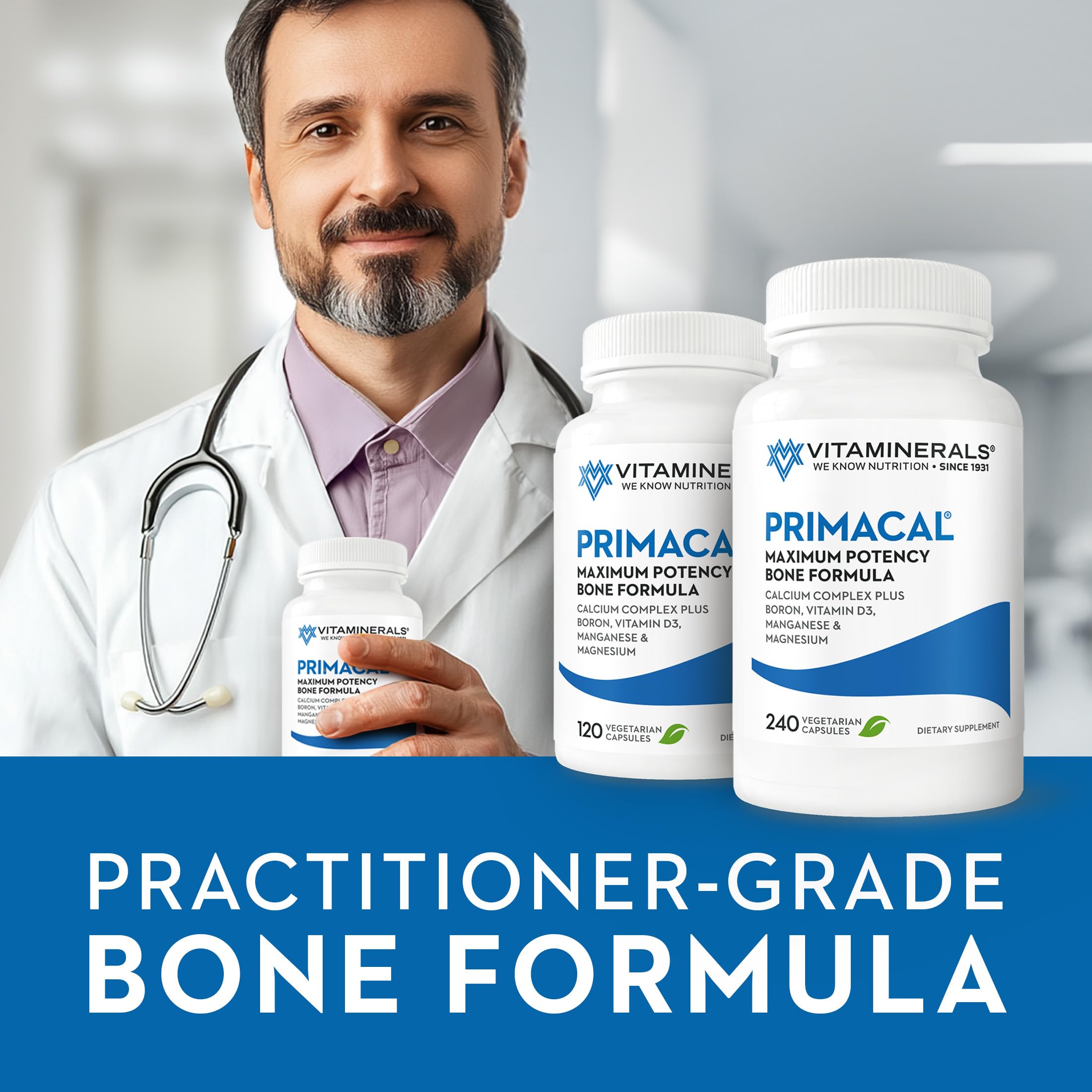 VITAMINERALS 95 Primacal® Bone Support Maximum Potency Calcium, Magnesium for Bone Loss (240)