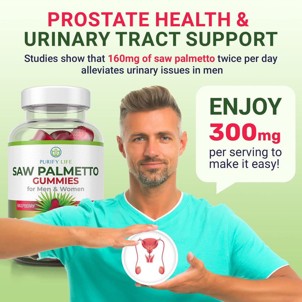 Purify Life Saw Palmetto Gummies for Men & Women - Saw Palmetto Extract Supplement for Hair Growth, Hormone Balance & Prostate Health - Vegan, Pectin Formula, Non-GMO, Gluten Free - 60ct