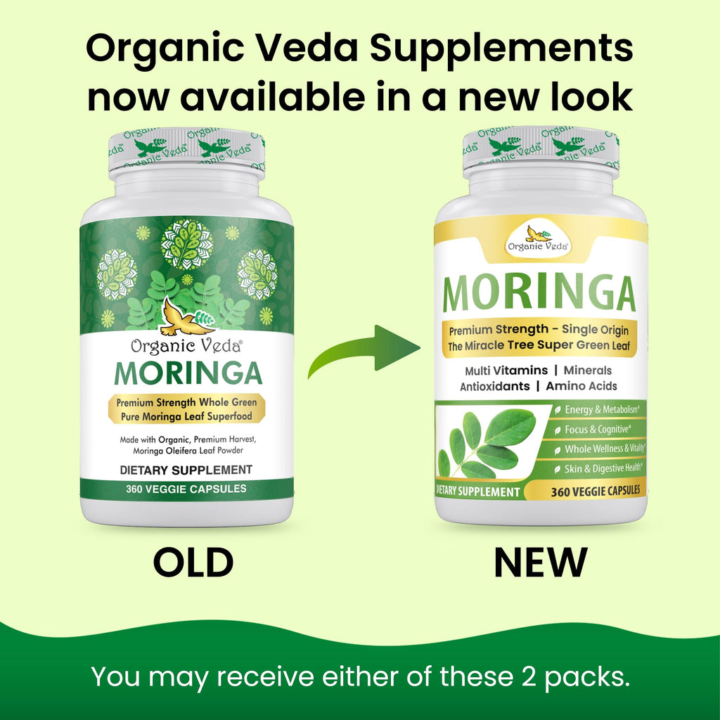 Organic Veda Moringa Capsule 1000mg, 6 Months Supply - True Green Pure Organic Moringa Leaf Superfood - Vitamins & Antioxidants Rich Powder, Energy, Digestion, Brain & Skin Health - 360 Vegan Capsule