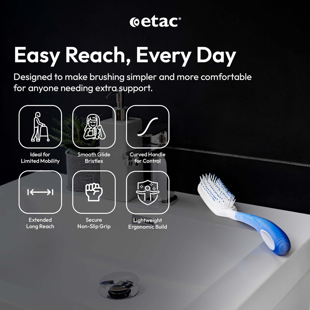 Etac Beauty Hairbrush – Long Handle Hair Brush with Curved Grip for Comfort & Control, Ergonomic Non-Slip Handle, Adaptive Equipment for Easy Hair Brushing – Long Handled Brush (14.5 inches)