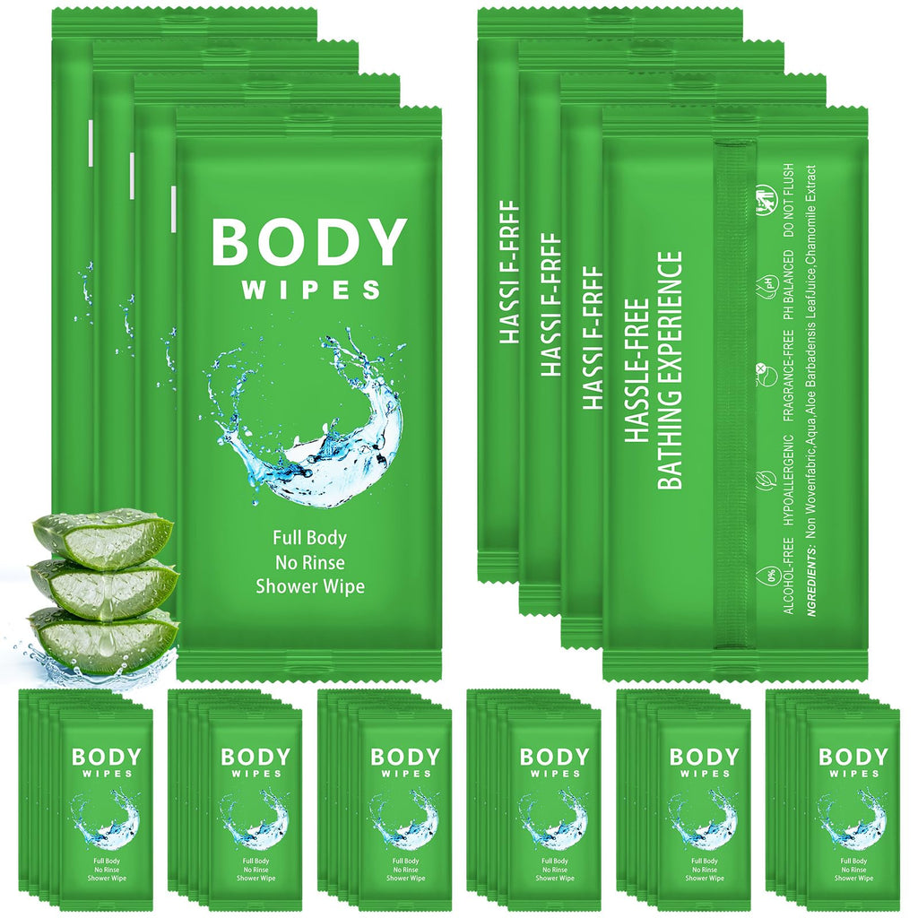Treela 300 Pcs Large Body Wipes Bulk Deodorant Travel Size for Homeless Care Package Supplies Individually Wrapped Adults Bathing No Rinse Wet Wipes Men Women Hygiene Items(7.09" X 9.84",Green)