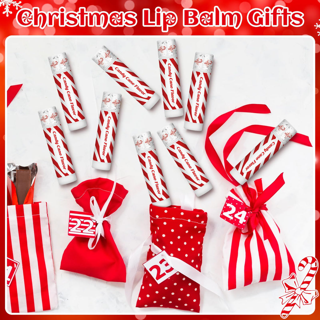 100 Pack Christmas Lip Balms Bulk Christmas Candy Peppermint Cane Scented Holiday Flavor Lip Balm Gifts Xmas Party Gifts Bulk Xmas Items Stocking Stuffers for Women Men Staff Employee (Candy)