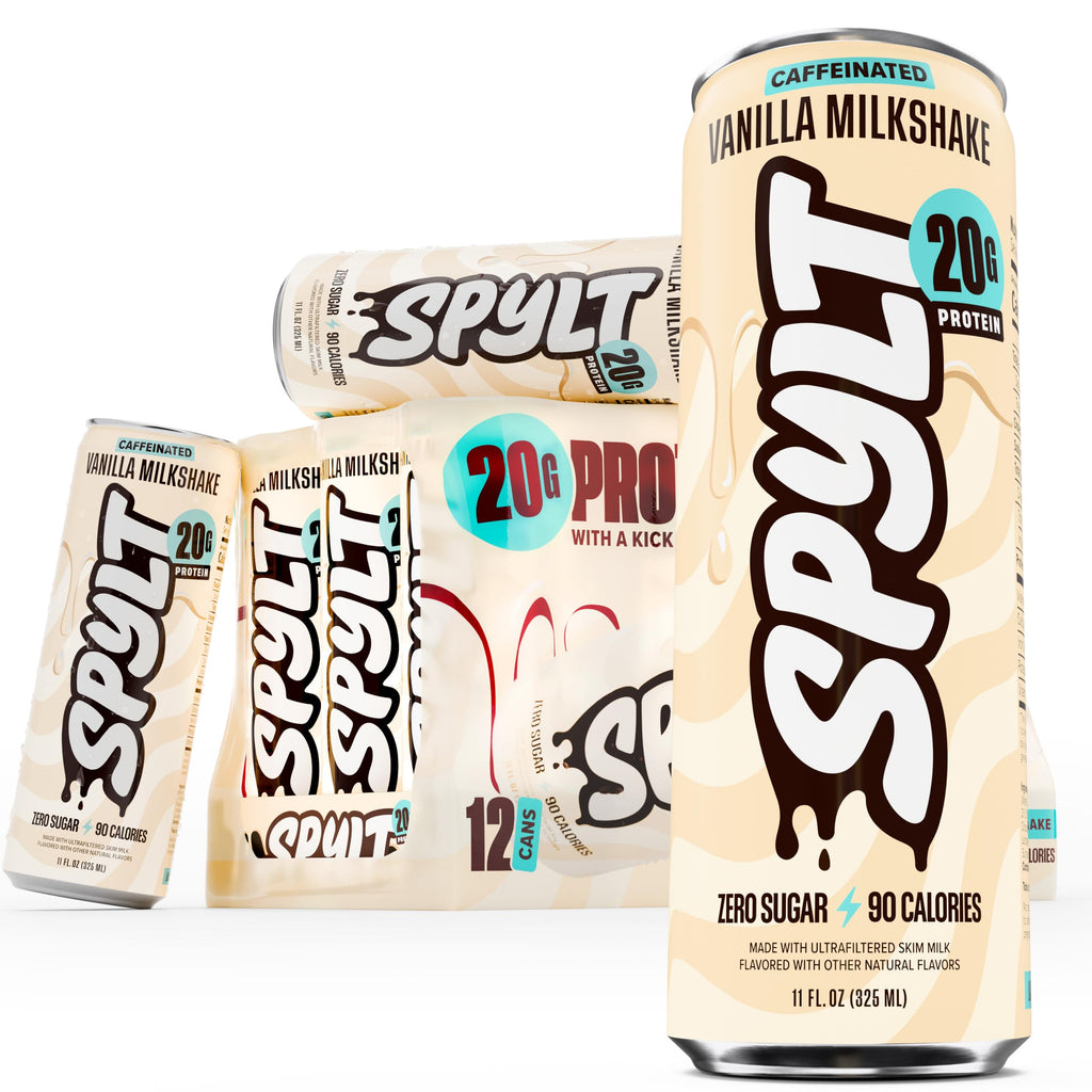 Spylt High Protein Vanilla Milkshake with 60mg Caffeine & 20g Protein - 90 Calories, Ready to Drink, Sugar Free, Lactose Free Milk, Perfect for Workout Recovery & Afternoon Pick Me Up - 12 Count - Packaging May Vary