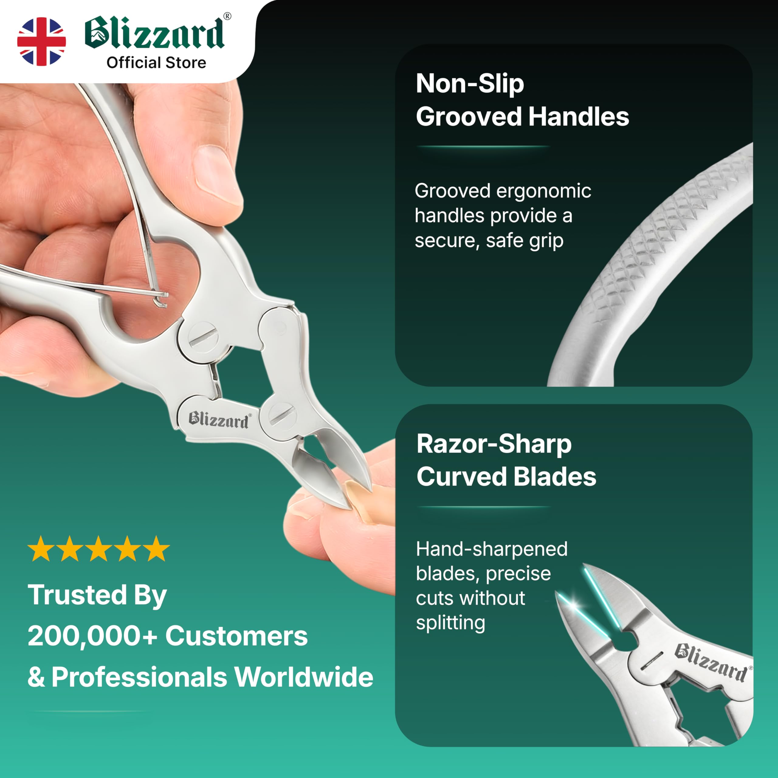 Blizzard Toe Nail Clippers for Thick Nails - Podiatrist Nail Nippers for Seniors - Heavy Duty Cantilever Toenail Clippers for Men - German Steel Podiatry Tool with Toenail File - 15cm Double Spring