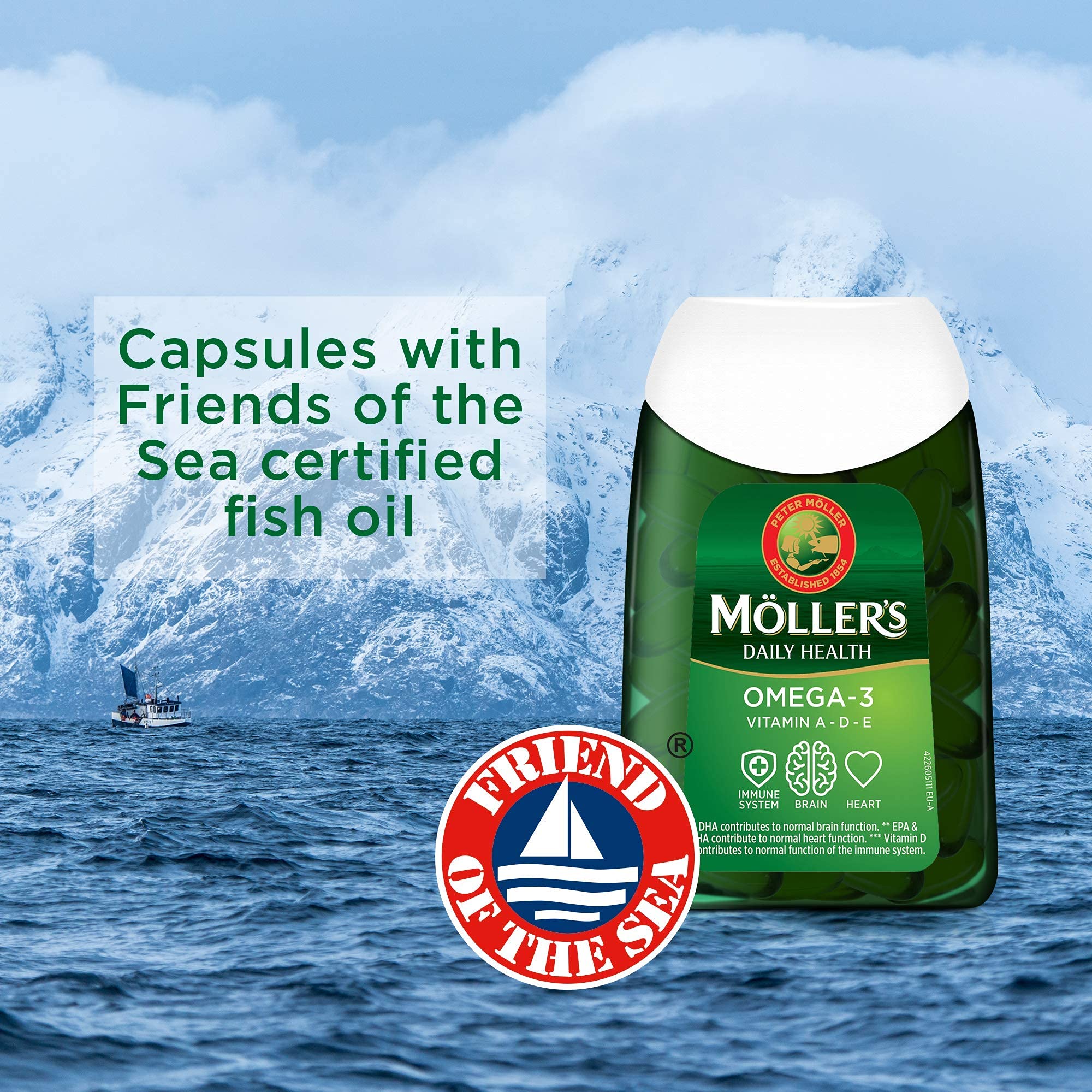 Moller?s ® | Omega 3 Kapseln | Fischöl | Skandinavische Omega-3 Nahrungsergänzungsmittel mit EPA, DHA, Vitamin A, D und E | 166 Jahre alte Marke | Gesundheit für jeden Tag | 112 Kapseln