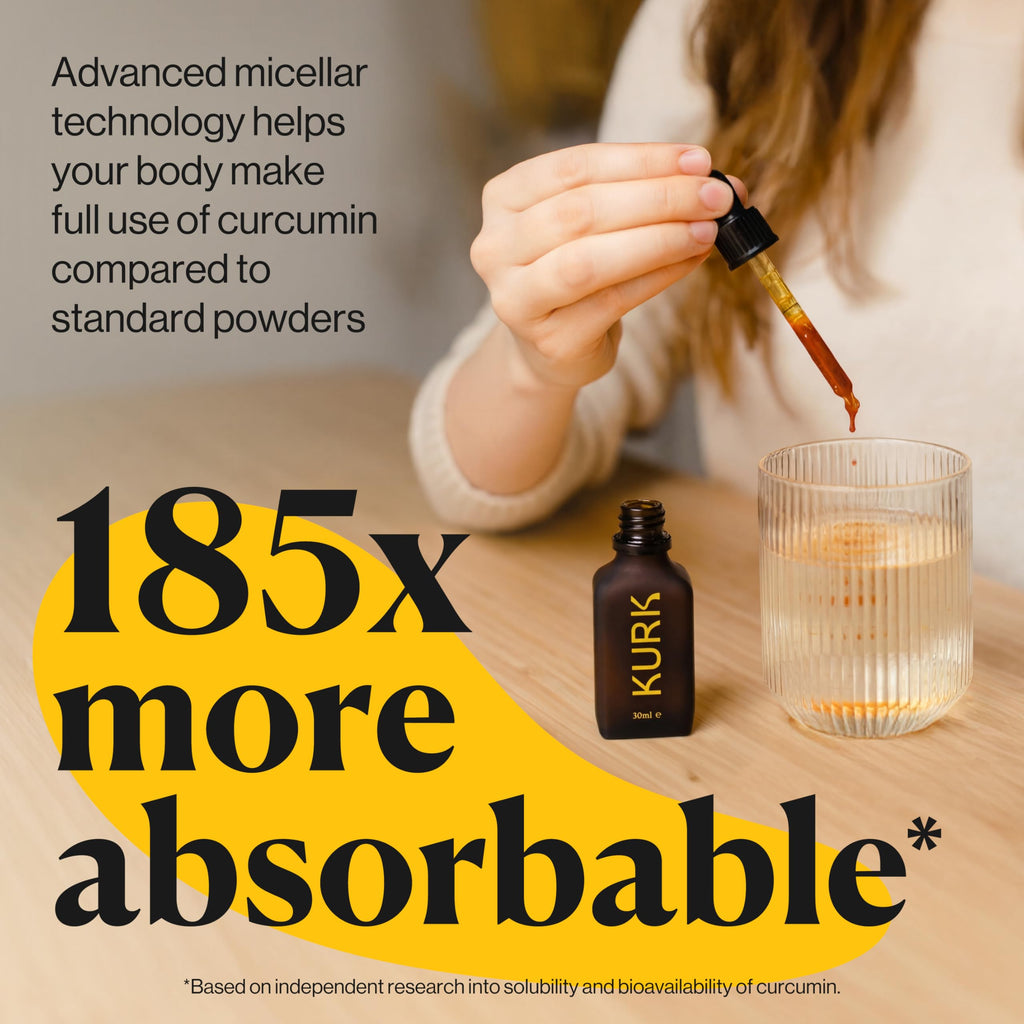 Kurk Essential Liquid Turmeric Curcumin Supplement, Turmeric Drops, Oil for Advanced Everyday Wellness, Focus & Energy, 185x More Absorbable Than Powders, Plant-Based (Vanilla) (3.2 Fl Oz)