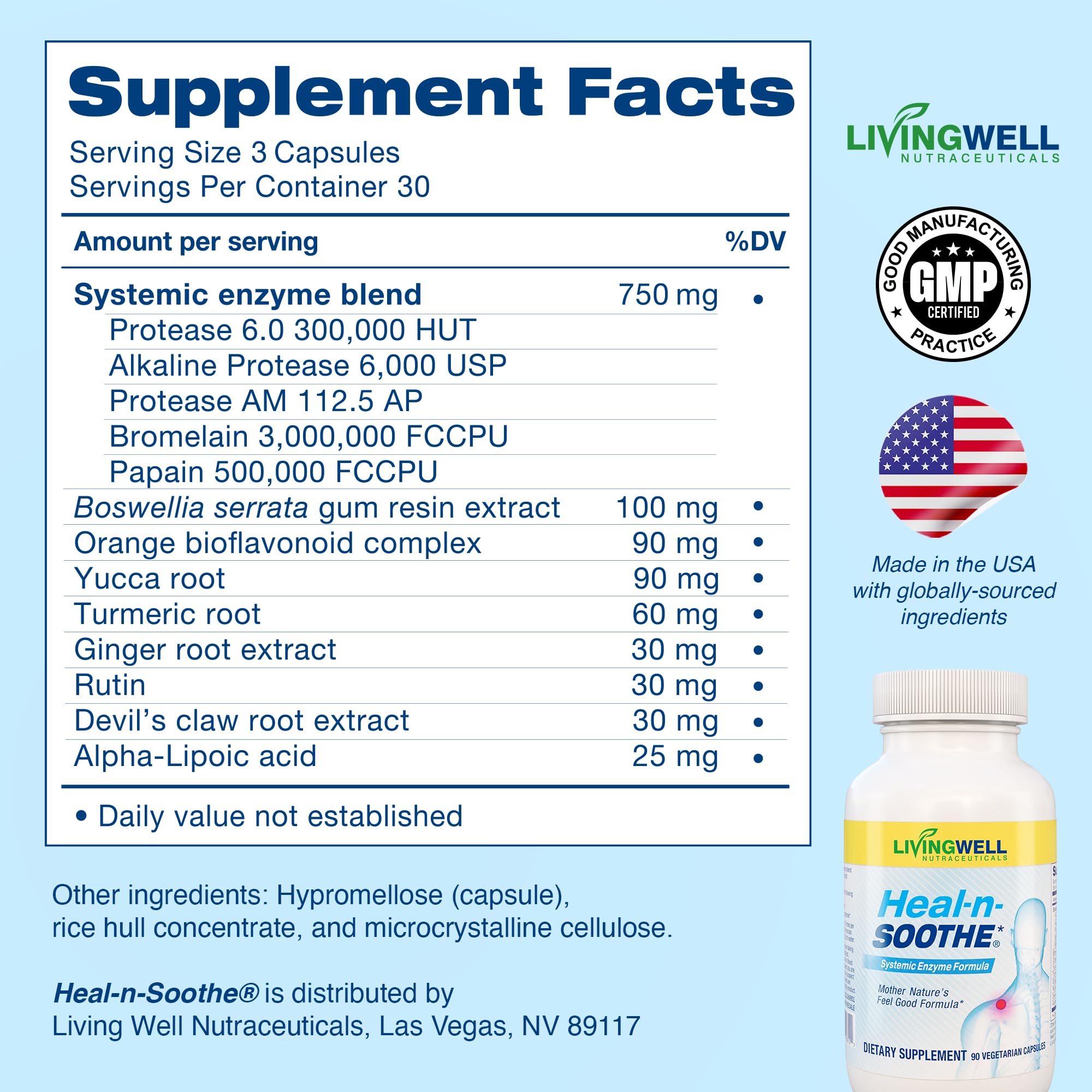 HEAL-N-SOOTHE Proteolytic Systemic Enzymes – Joint Supplement with Bromelain, Papain, Boswellia – Joint Mobility, Muscle Flexibility, Protein Digestion, Circulatory & Immune Health - 90 Count (3 Pack)