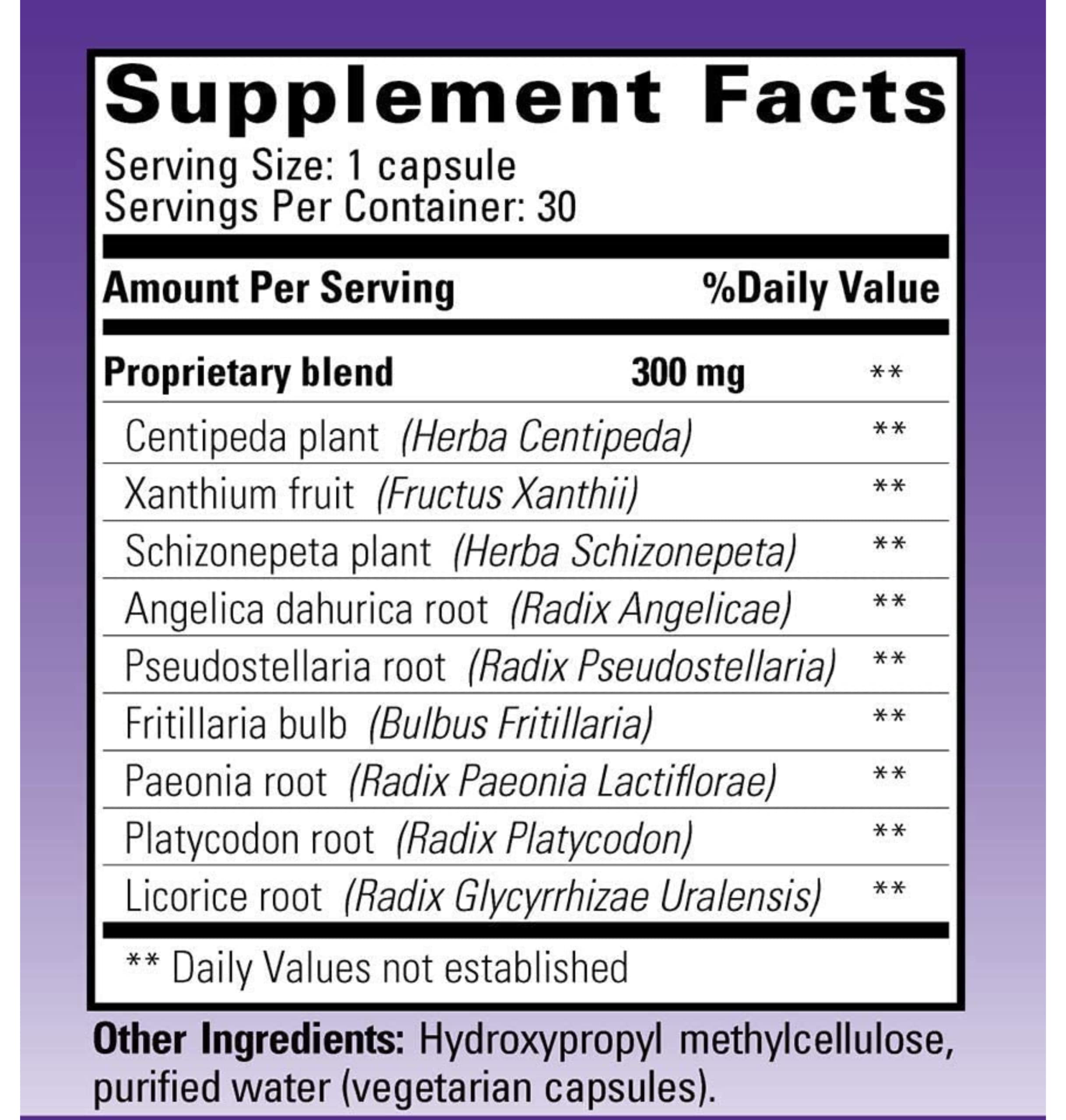 AllerPhase Natural Herbal Sinus and Lung Relief Supplement for Seasonal Respiratory Discomfort Caused by Pollens, Dust, and Dander (30 Vegetarian Capsules)