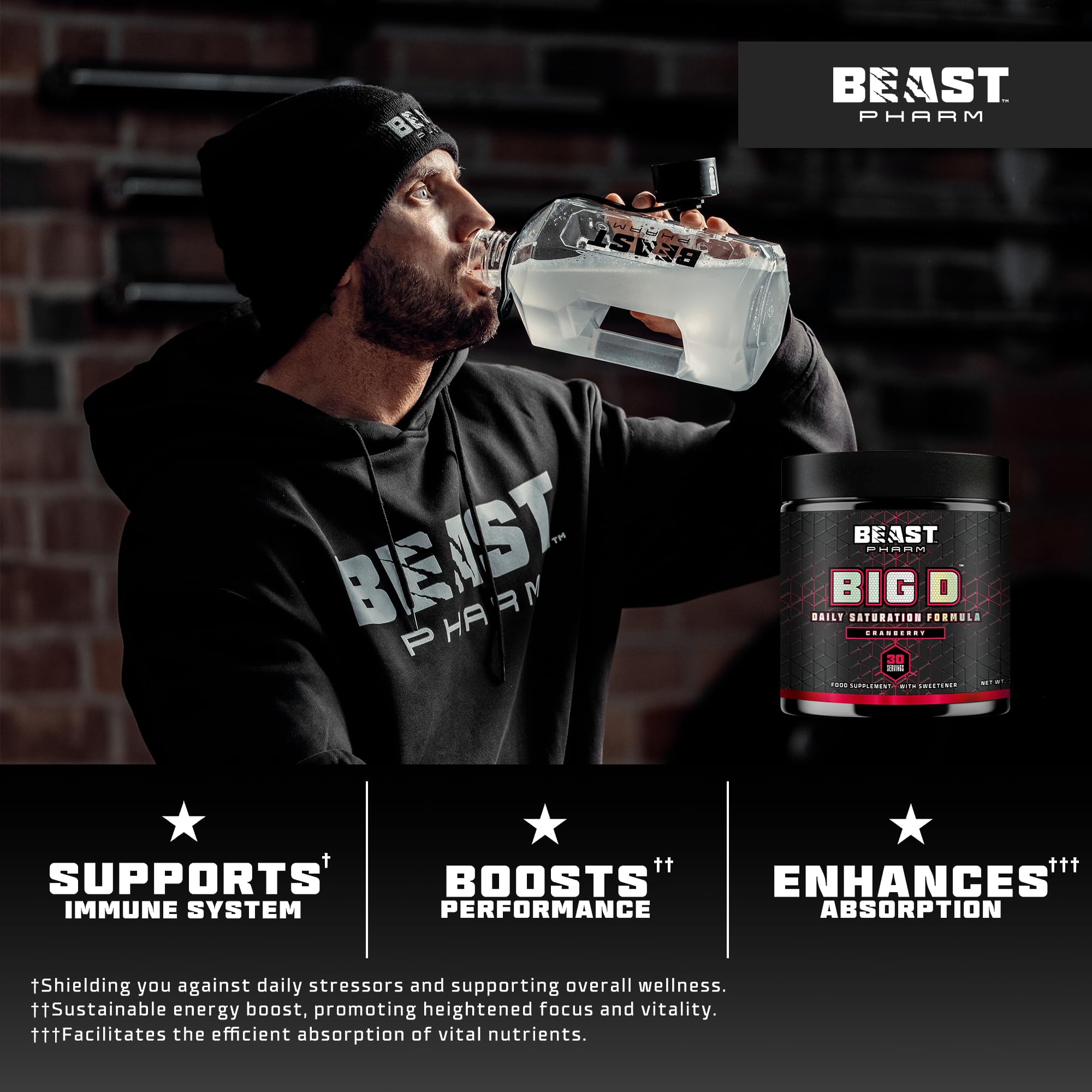 Beast Big D with Creatine Monohydrate Powder 30 Servings, Cranberry