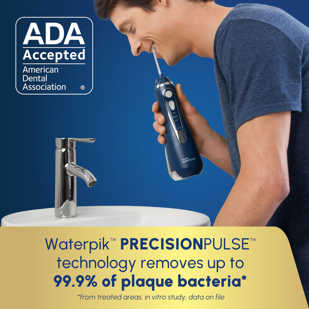 Waterpik Cordless Advanced 2.0 Water Flosser For Teeth, Gums, Braces, Dental Care With Travel Bag and 4 Tips, ADA Accepted, Rechargeable, Portable, and Waterproof, Blue WP-583, Packaging May Vary