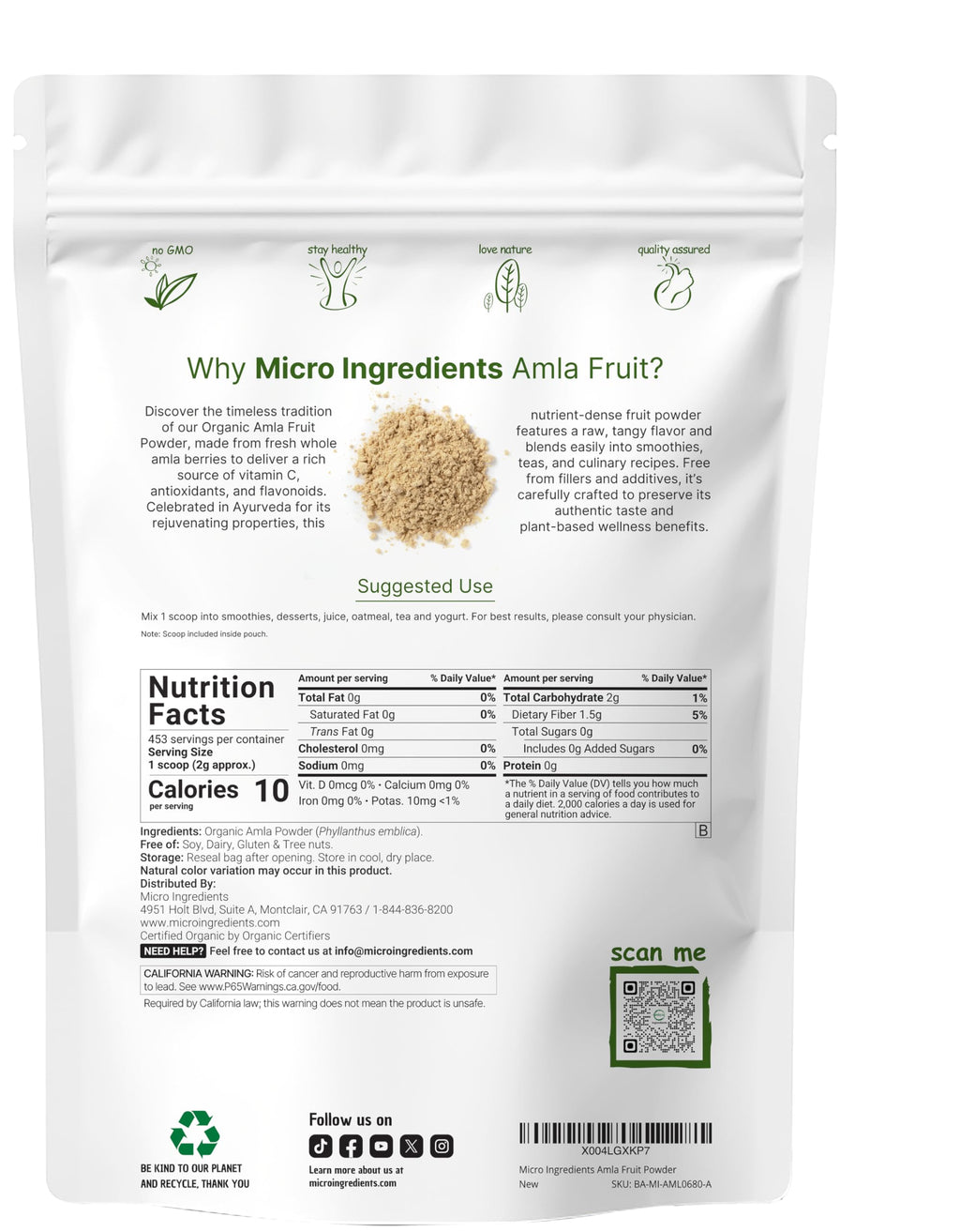 Micro Ingredients Organic Amla Powder (Amalaki) | 32oz, India Origin Gooseberry Powder | Rich in Vitamin C, Antioxidants, Supports Immune, Digestive & Skin Health, Non-GMO, Vegan & Keto Friendly