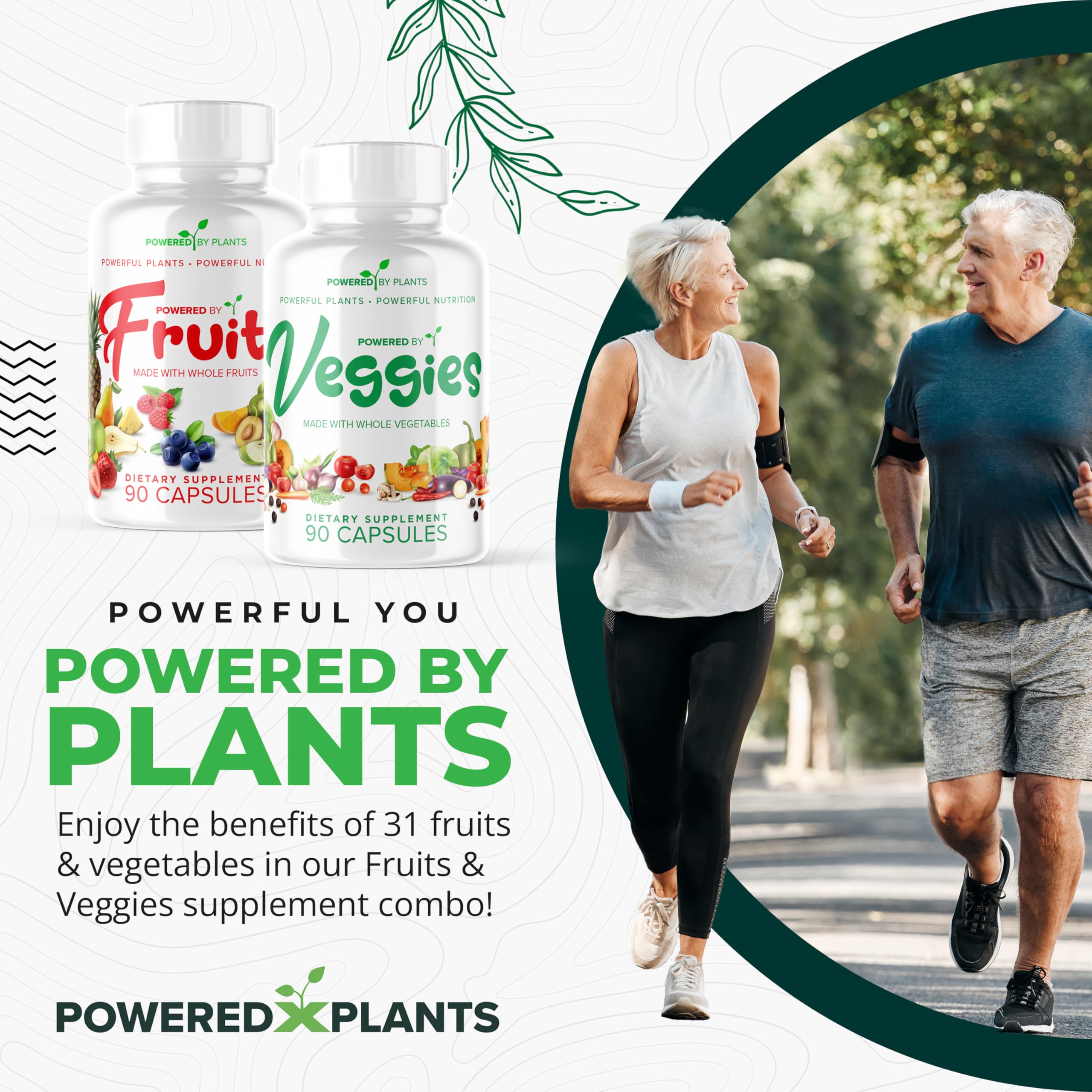 Daily Fruits and Veggies Supplement - 180 Capsules for 30 Days, Non GMO & Gluten Free Superfood with Natural Vitamins - Powered by Plants, 2-Pack
