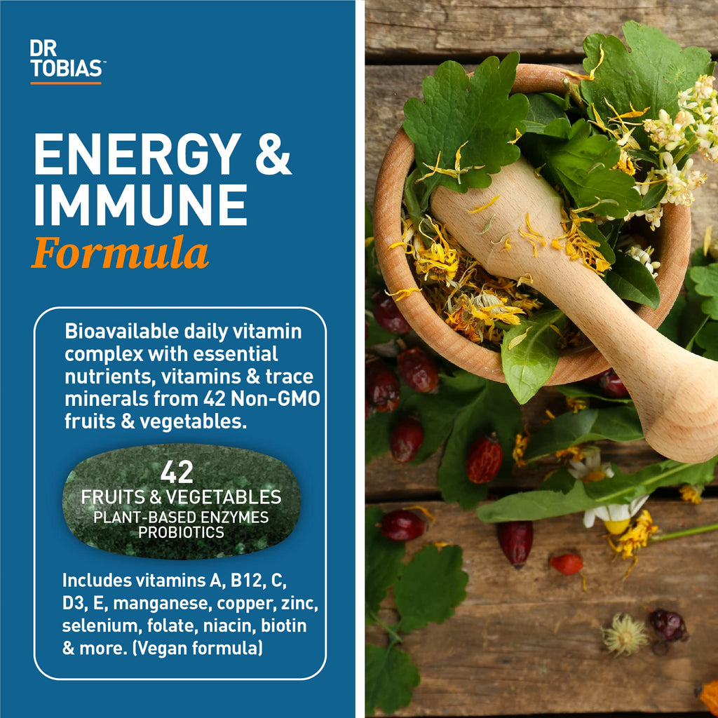 Dr. Tobias Adult Multivitamin for Women & Men - Immune Supporting Vitamins from 42 Fruits, Vegetables, Plus Probiotics, Vegan Multivitamins for Men & Women - Non-GMO (90 Tablets, 30 Servings)
