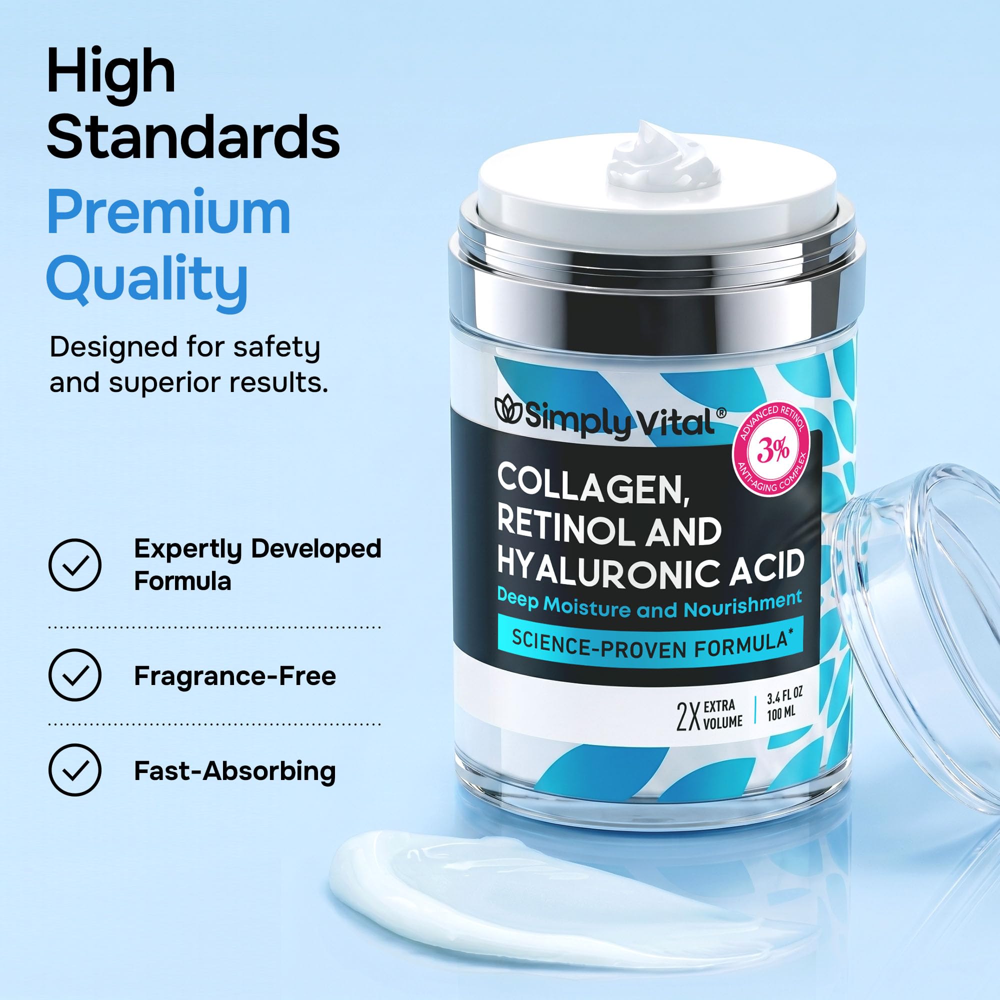 Anti-Aging Face Moisturizer with Retinol, Collagen & Hyaluronic Acid - Moisturizer Face Cream for Women & Men - Visibly Firming & Hydrating Neck Cream - Day & Night Skin Care - 3.4 fl oz