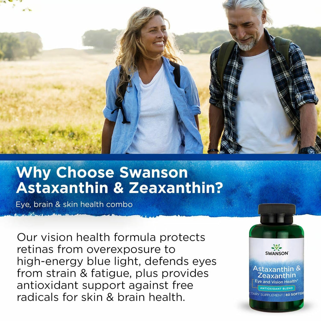 Swanson Astaxanthin & Zeaxanthin Eye Health Supplement for Screen-Heavy Professionals with 4 mg Astaxanthin & 4 mg OmniXan Zeaxanthin (60 Softgels, 3 Pack)