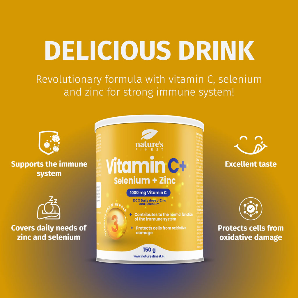 Nature's Finest by Nutrisslim Vitamin C Powder with Zinc & Selenium – 150 g, 30 Servings – Sugar-Free Antioxidant Multivitamin for Immune Support & Oxidative Stress Protection