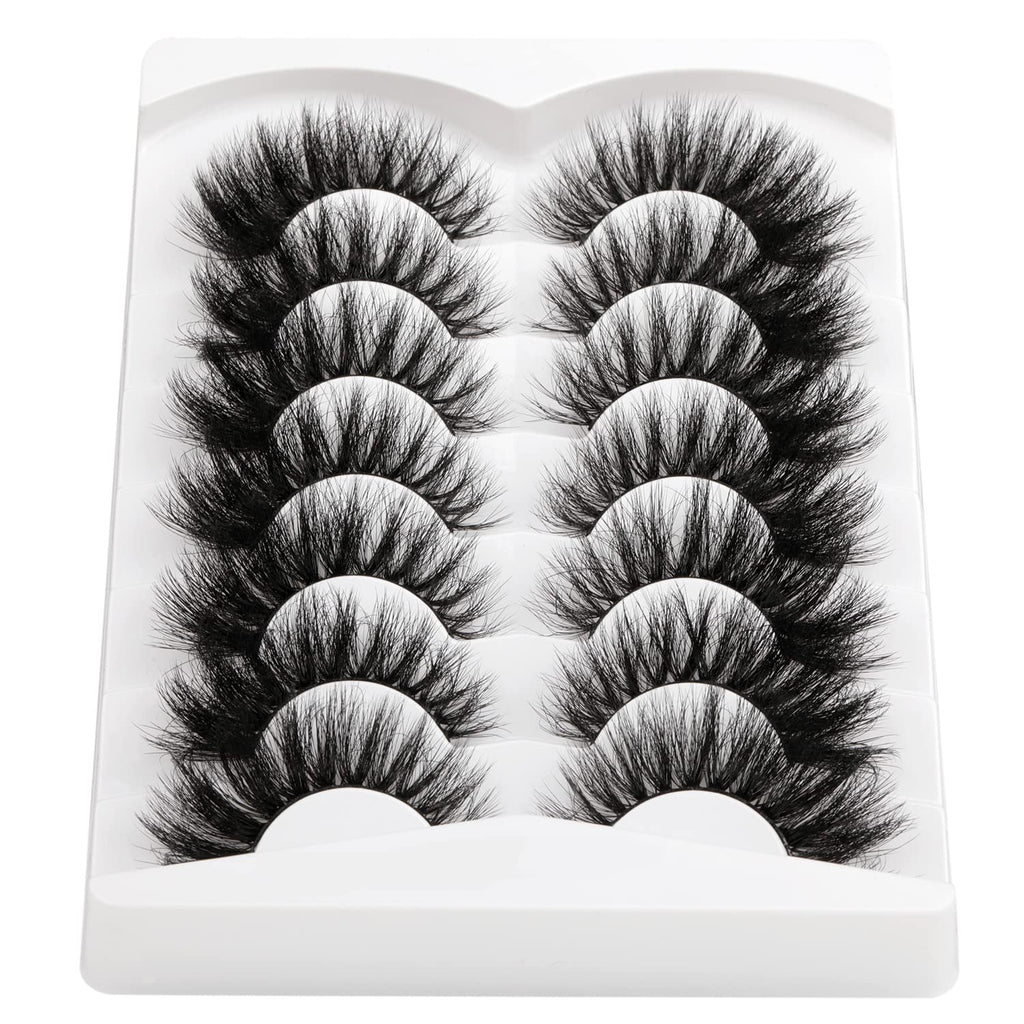 Mink Lashes 20mm 8D False Eyelashes Thick Volume Dramatic Cat Eye Lashes 7 Pairs Long Strip Wispy Lashes Pack