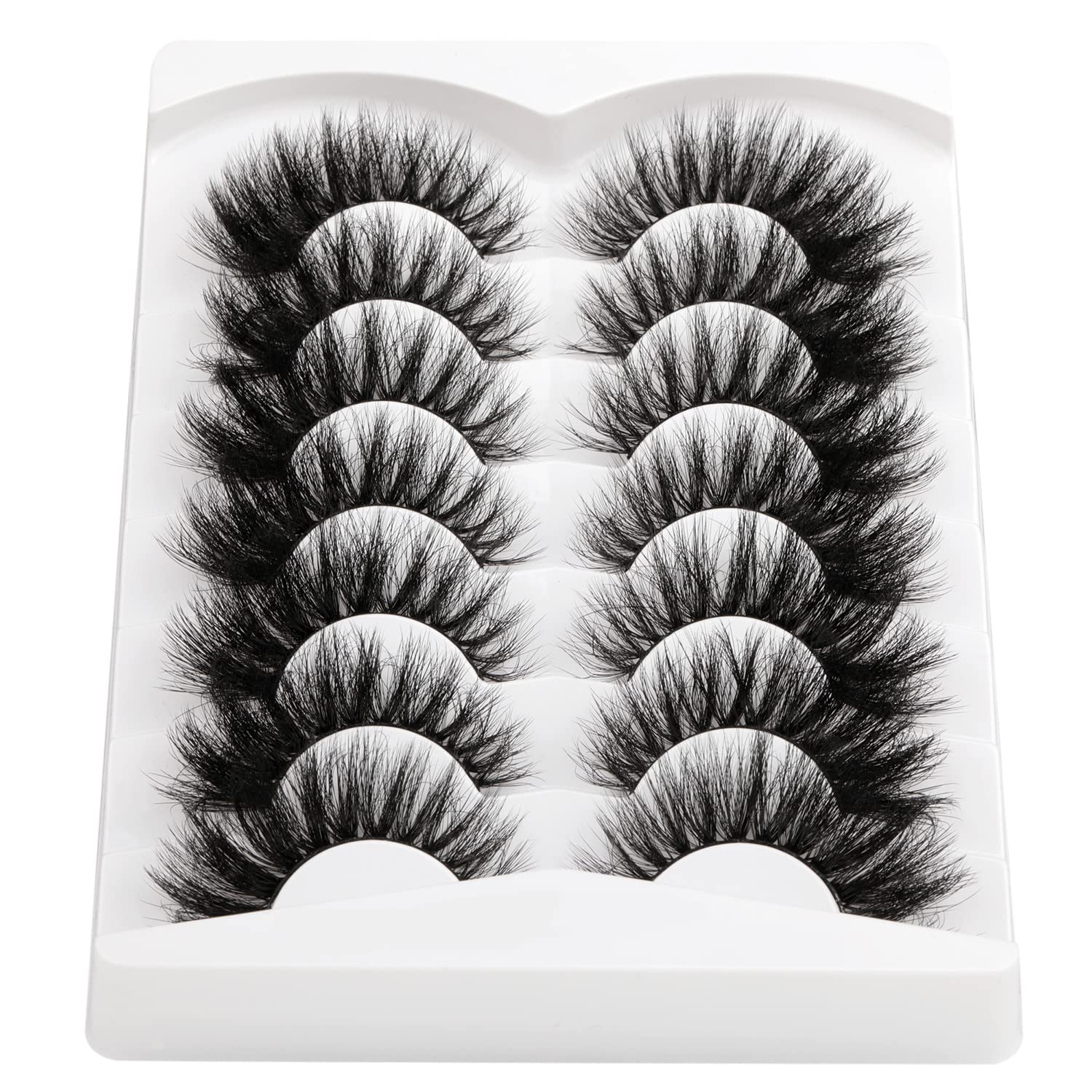 Mink Lashes 20mm 8D False Eyelashes Thick Volume Dramatic Cat Eye Lashes 7 Pairs Long Strip Wispy Lashes Pack