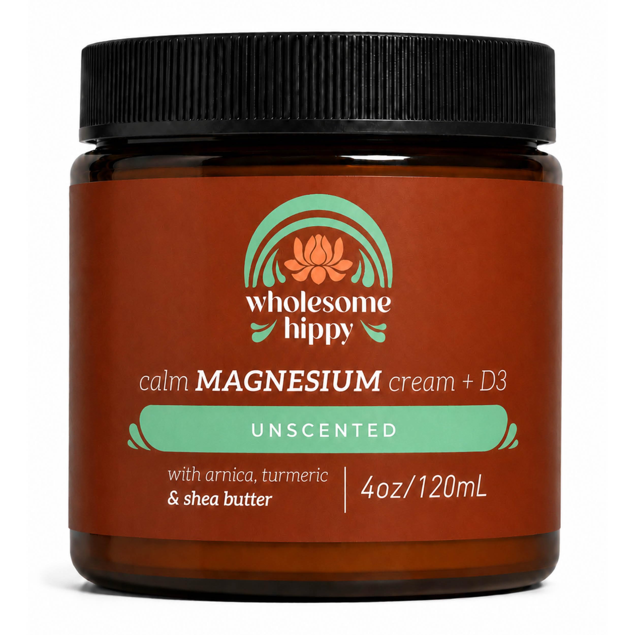 Wholesome Hippy Calm Cream – All Natural Body Butter with Magnesium, Vitamin D3, Shea, Arnica & Turmeric – Vegan Moisturizer for Sensitive Skin & Self-Care – 4oz
