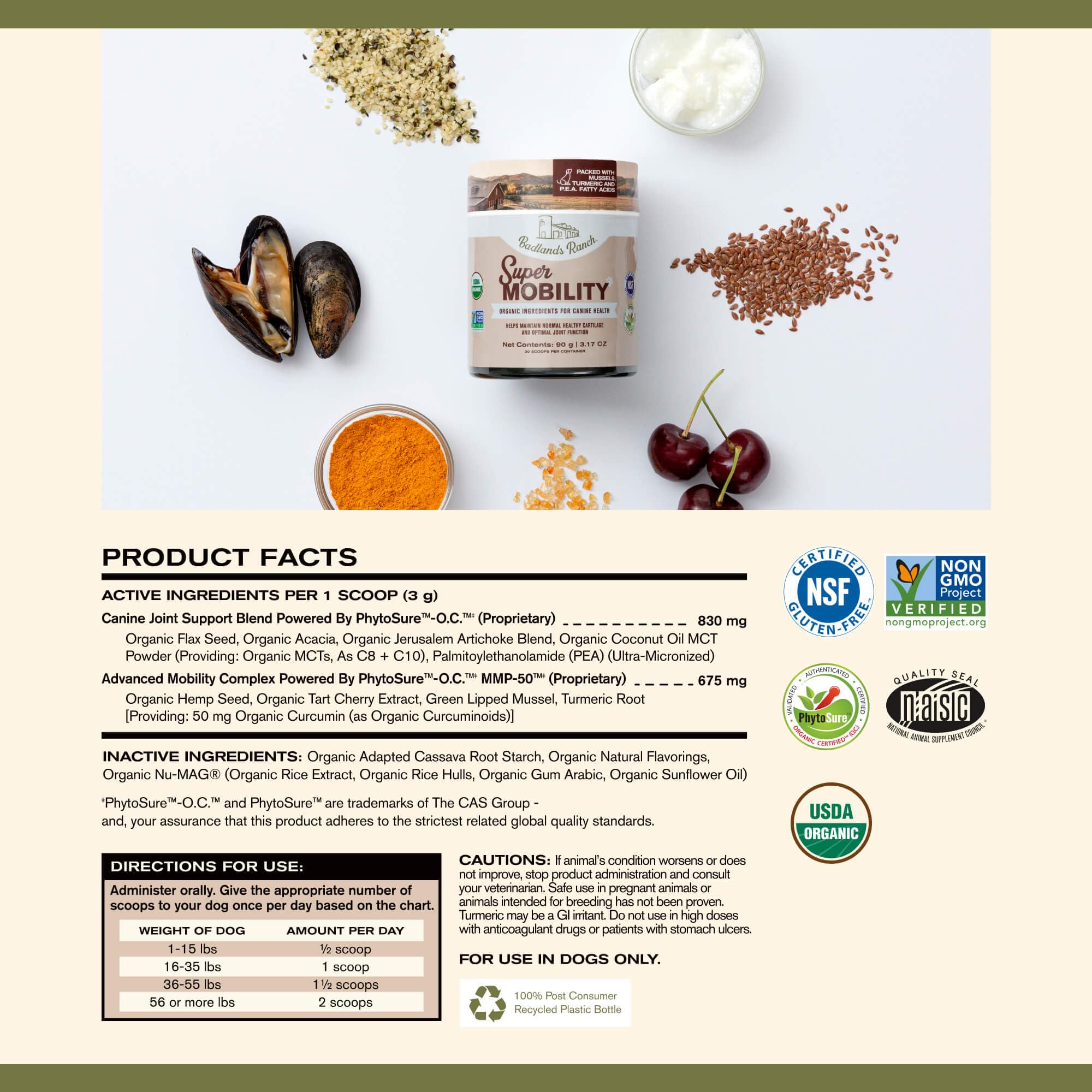 Badlands Ranch by Katherine Heigl- Super Mobility Canine Supplement Organic Ingredients Helps Maintain Healthy Cartilage, Optimal Joint Function (90 Grams, 30 Scoops)