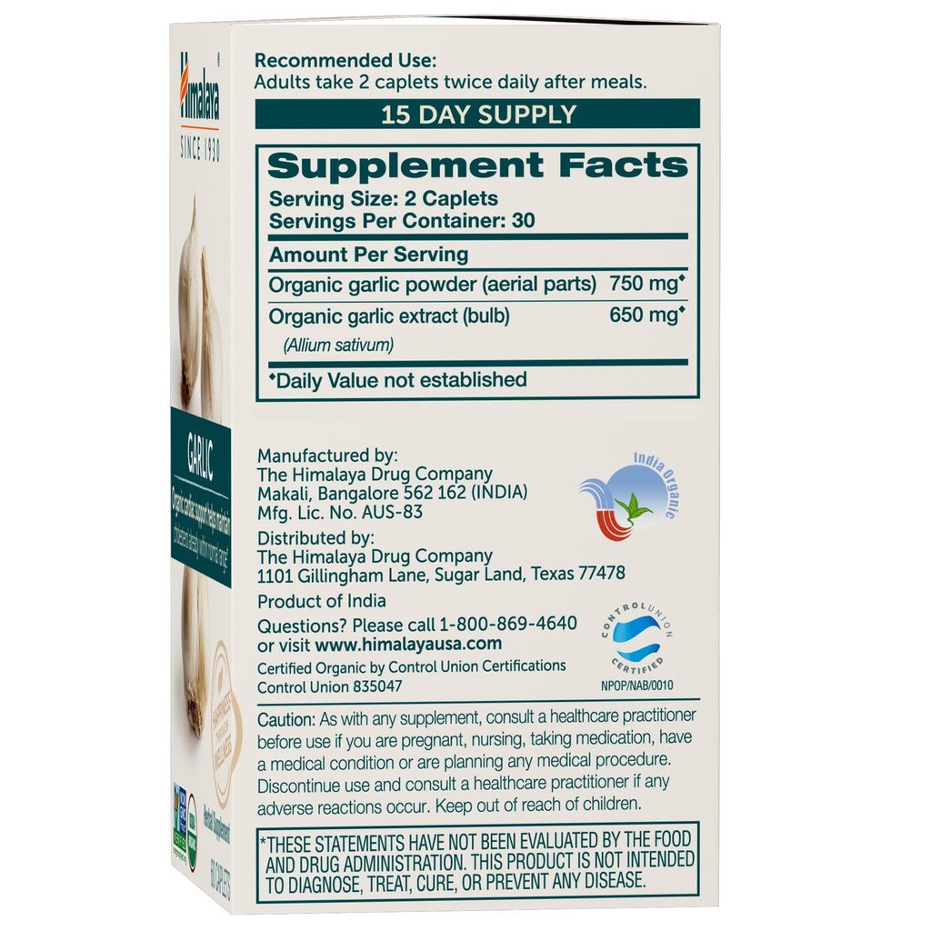 Himalaya USDA Organic Garlic Capsules-Herbal Garlic Supplements for Lipid Metabolism and Immune Support-Garlic Pills,Garlic Extract,Support Cholesterol Levels,Vegan,Non-GMO,1400 mg,120 Caplets