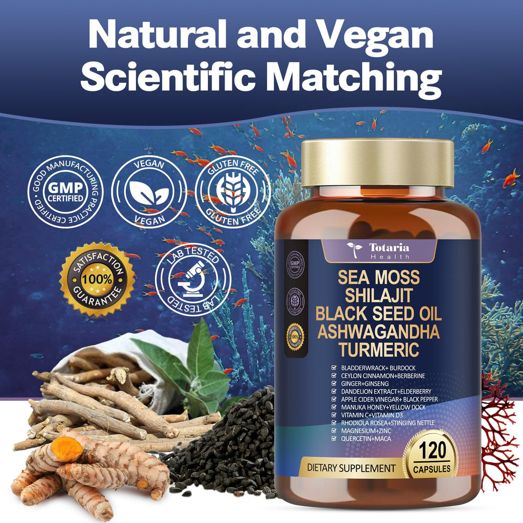 Totaria 25-in-1 Sea Moss Capsules, 120 Capsules per Bottle, 2 Bottles