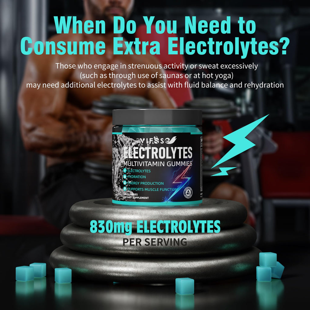 VIFSSG Electrolytes Gummies No Sugar, 120 Chewable Electrolyte Gummies with 6 Electrolytes for Runners and Endurance Sports, Refreshing Blue Raspberry, Hydration Electrolyte Chews, 1 Pack