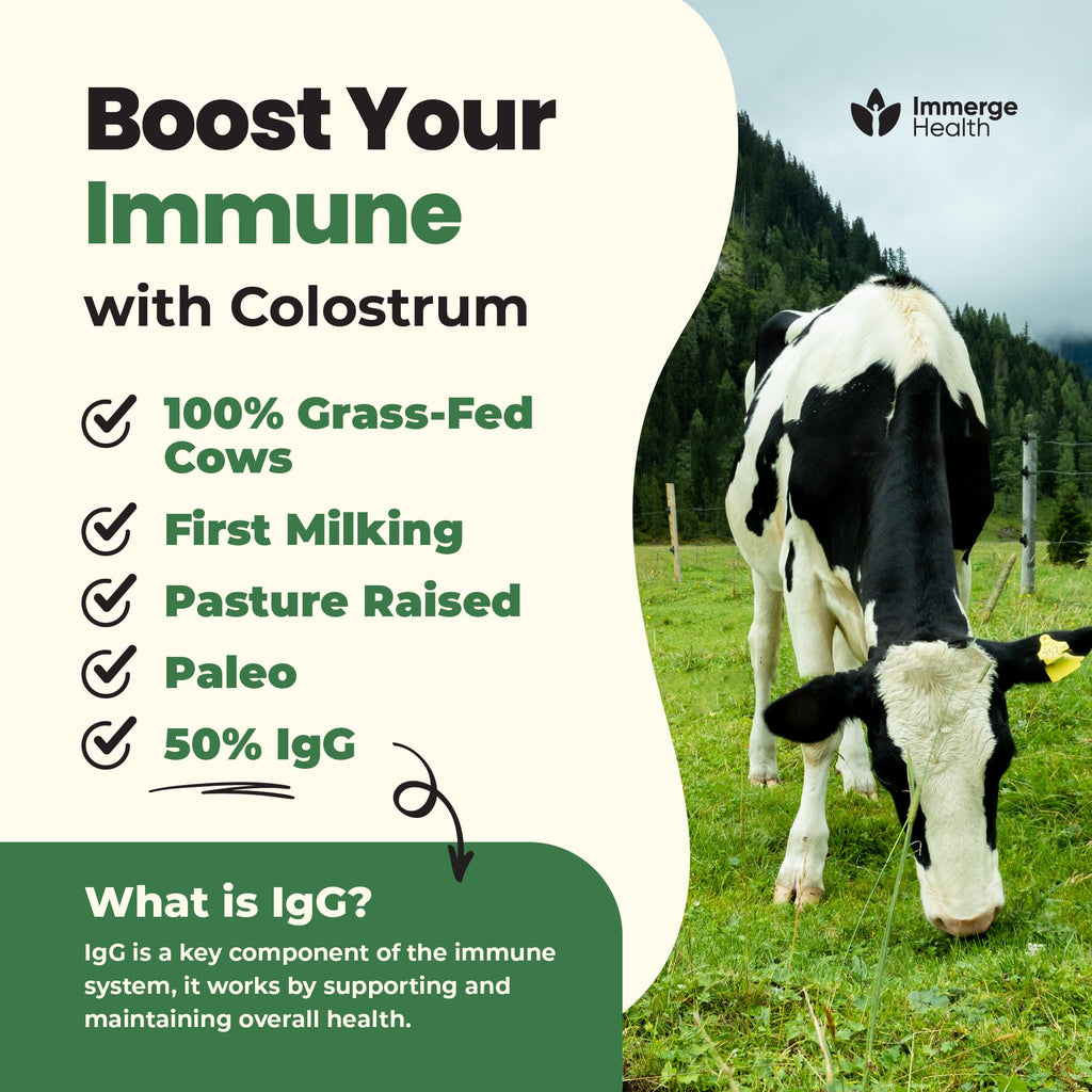 Immerge Health Super Colostrum Capsules - 120 Count High IgG Bovine Supplement for Gut Health, Hair Growth, Bloating & Immunity - 100% Grass Fed First Milking, Tasteless & Travel Friendly, USA Made