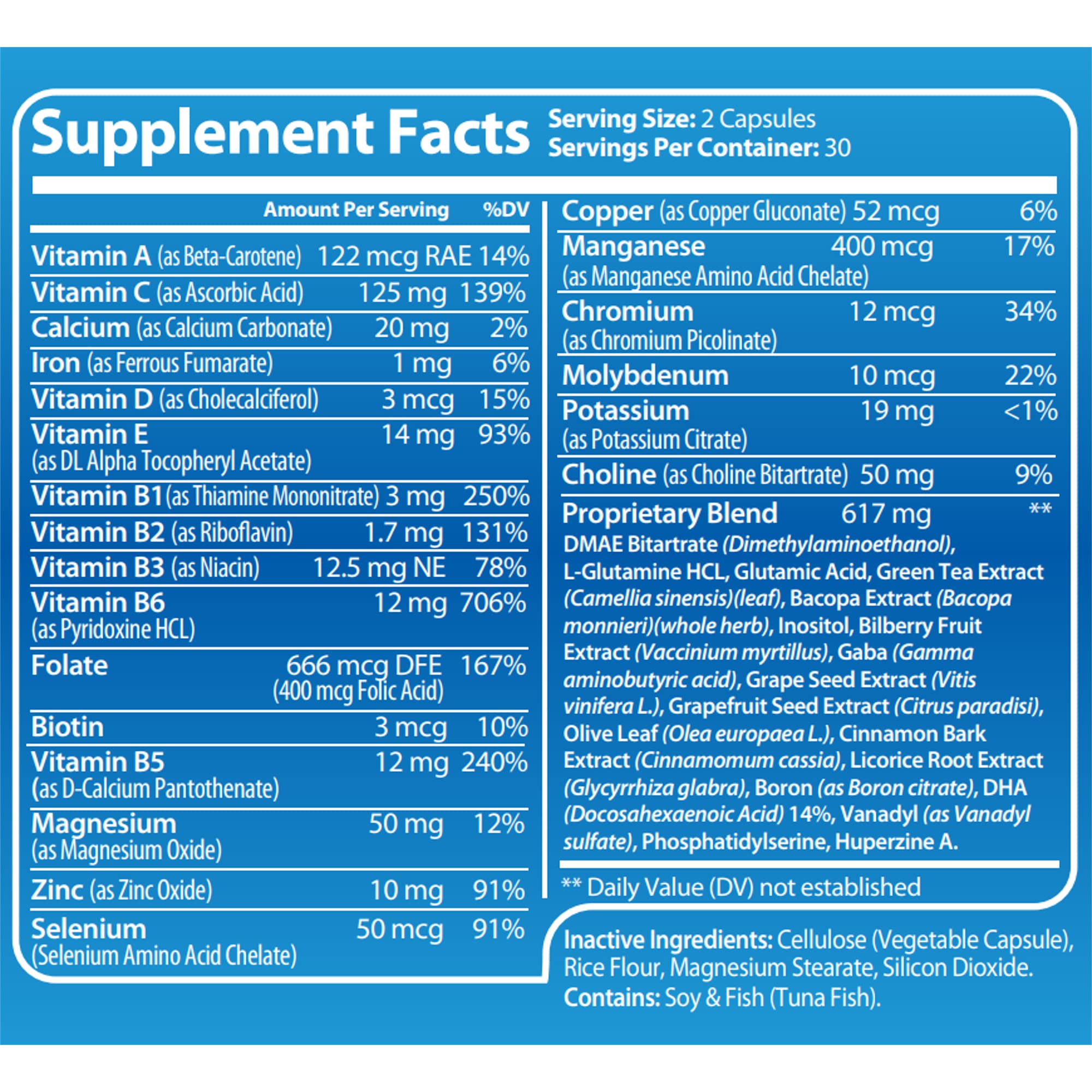 Brain Support Supplement for Clarity, Memory, Mood, Focus, Mental Performance - Natural Nootropic for Cognitive Function - with GABA and Green Tea Extract - 60 Capsules