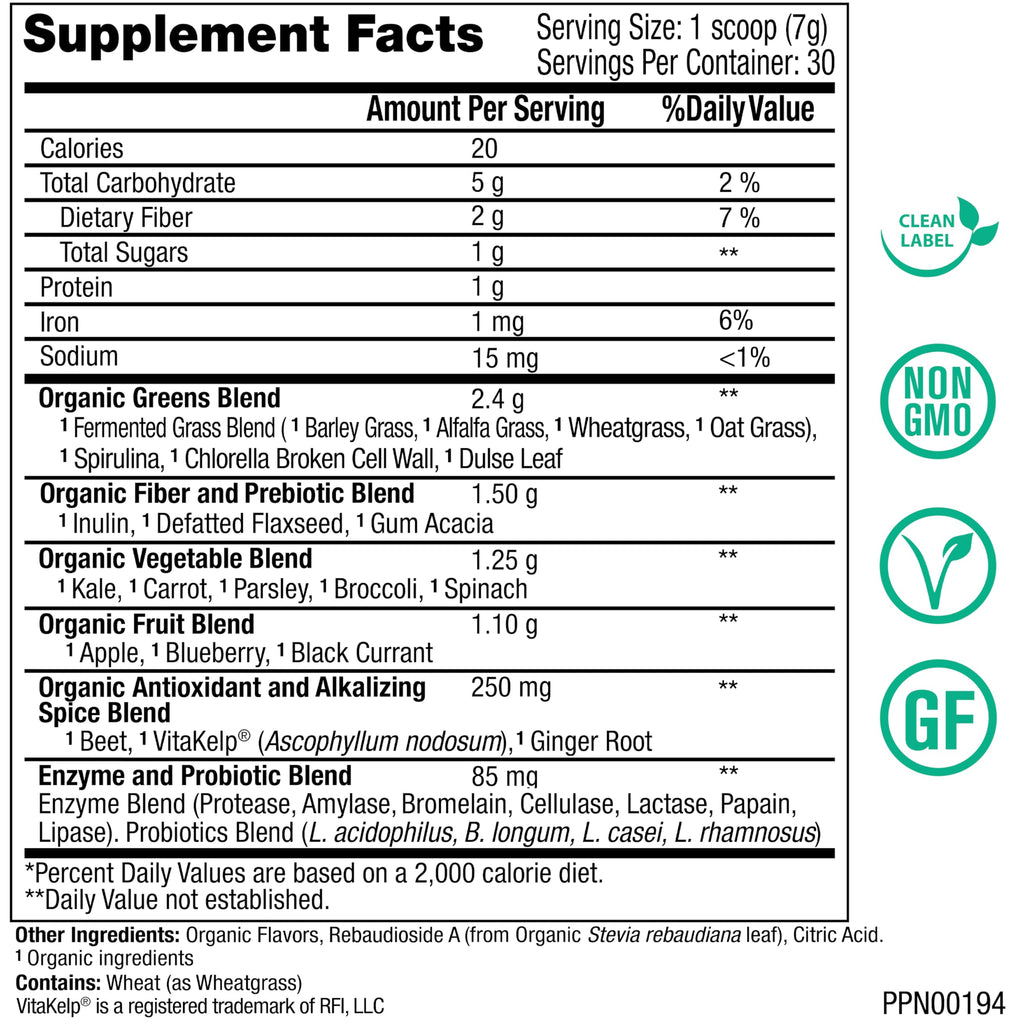 Peak Pure & Natural Peak Greens Support pH Balance and Alkalinity | Superfood Green Drink Powder | Blend of Fermented Grass, Vegetable, & Fruit | Digestive Enzyme & Probiotic Powder