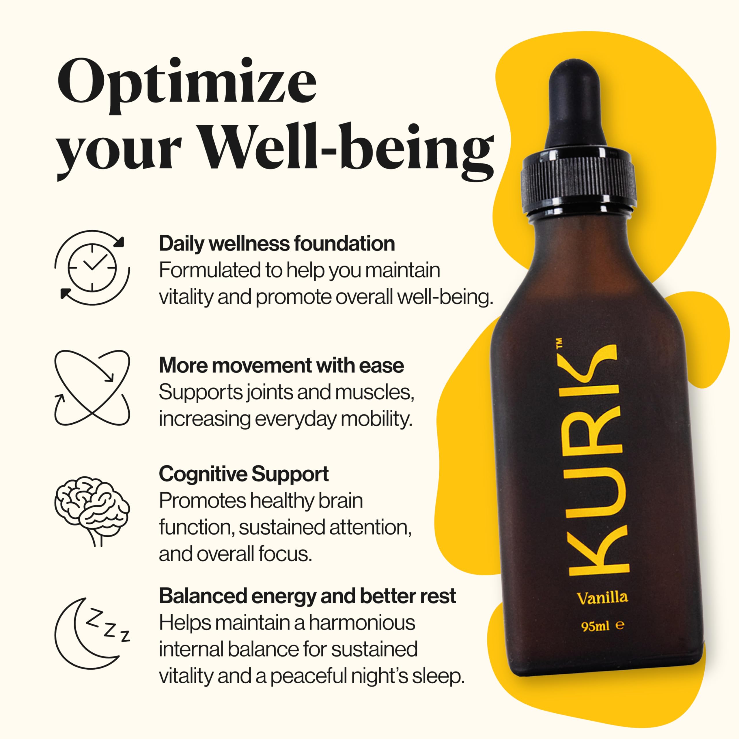 Kurk Essential Liquid Turmeric Curcumin Supplement, Turmeric Drops, Oil for Advanced Everyday Wellness, Focus & Energy, 185x More Absorbable Than Powders, Plant-Based (Vanilla) (3.2 Fl Oz)