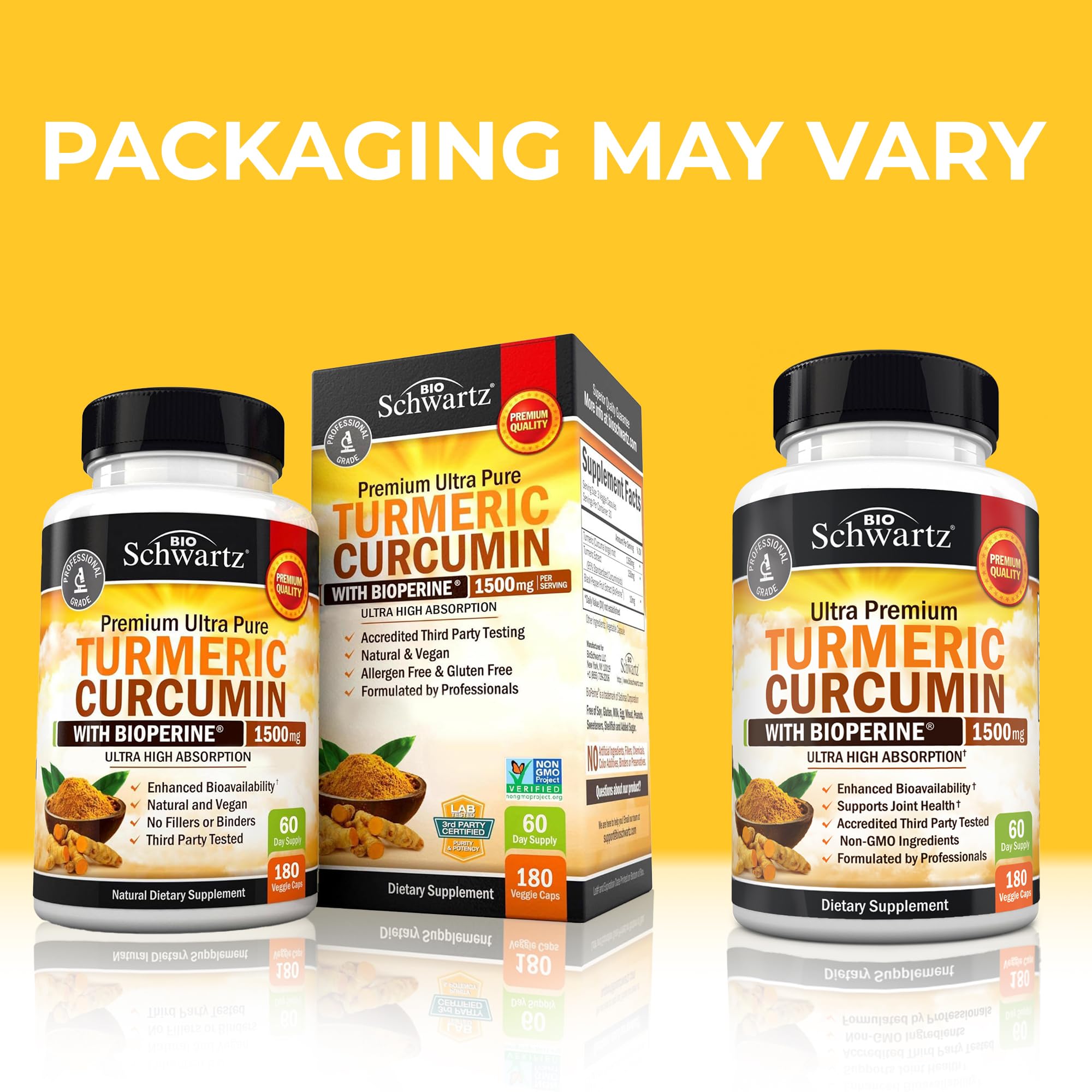 Turmeric Curcumin with Black Pepper Extract 1500mg - High Absorption Ultra Potent Turmeric Supplement with 95% Curcuminoids and BioPerine - Non GMO Tumeric Capsules for Joint Support - 180 Capsules