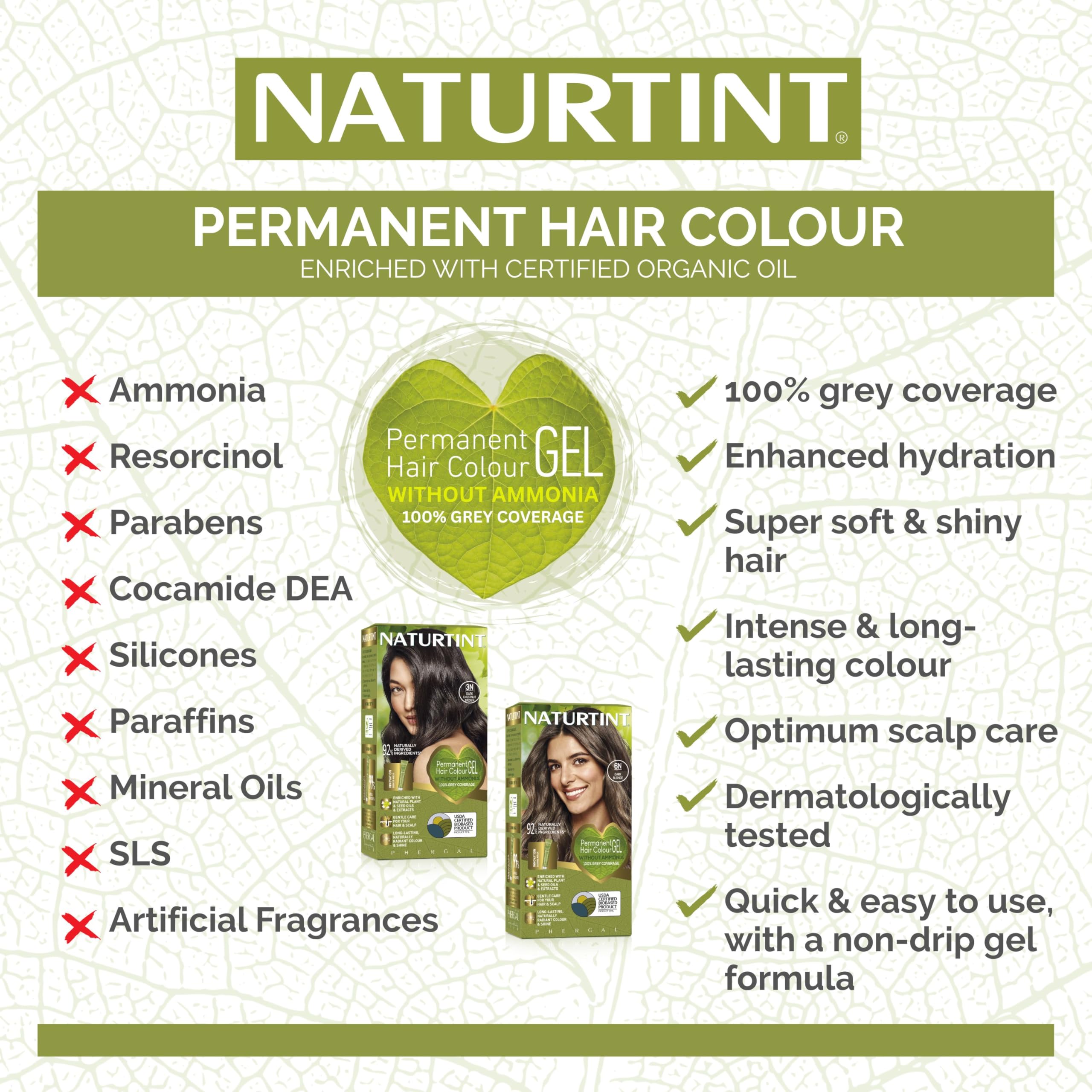 Naturtint Permanent Hair Colour Gel 7A Medium Ash Blonde, Plant Enriched, Biobased, Ammonia Free, Long Lasting Grey Coverage and Radiant Colour, Nourishment and Protection