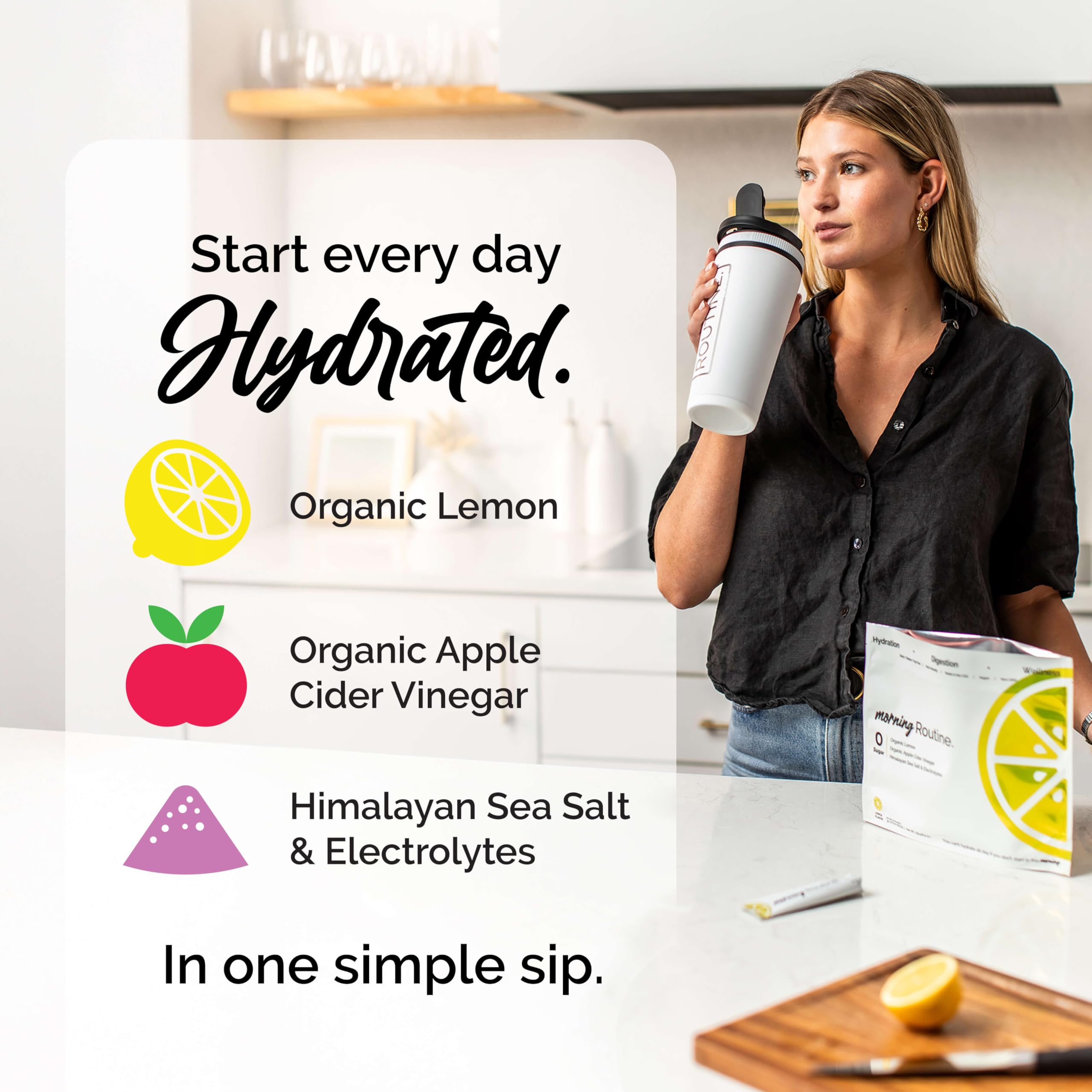 ROUTINE Morning Daily Hydration | Electrolyte Powder Packets | Lemon, Apple Cider Vinegar & Sea Salt Drink Mix | Sugar-Free, Keto & Paleo-Friendly | 3rd-Party Tested Electrolyte Drink Mix, 30 Sticks