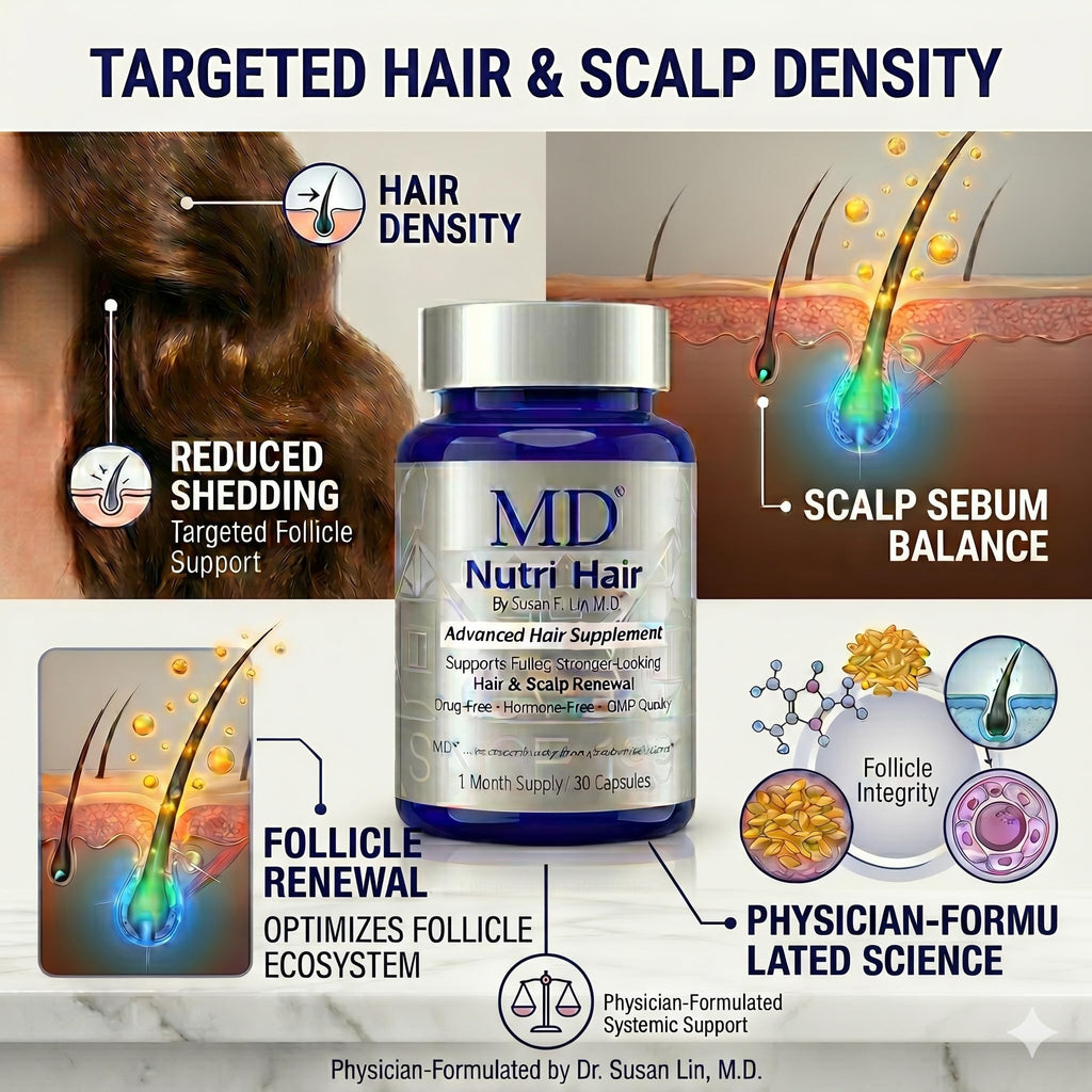 MD Nutri Hair Growth Supplement for Thinning and Hair Loss, Reduces Shedding, Lilac Stem Cells with Marine Collagen and Biotin, 30 Vegetable Capsules