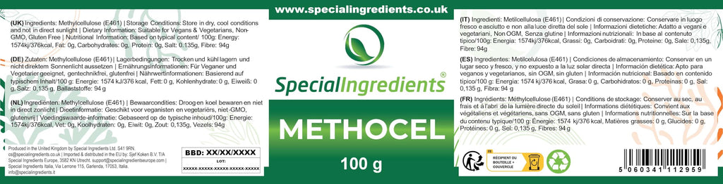 Methocel Methylcellulose 100g Premium Quality Food Grade, Vegan, Non-GMO, Gluten Free – Recyclable Container