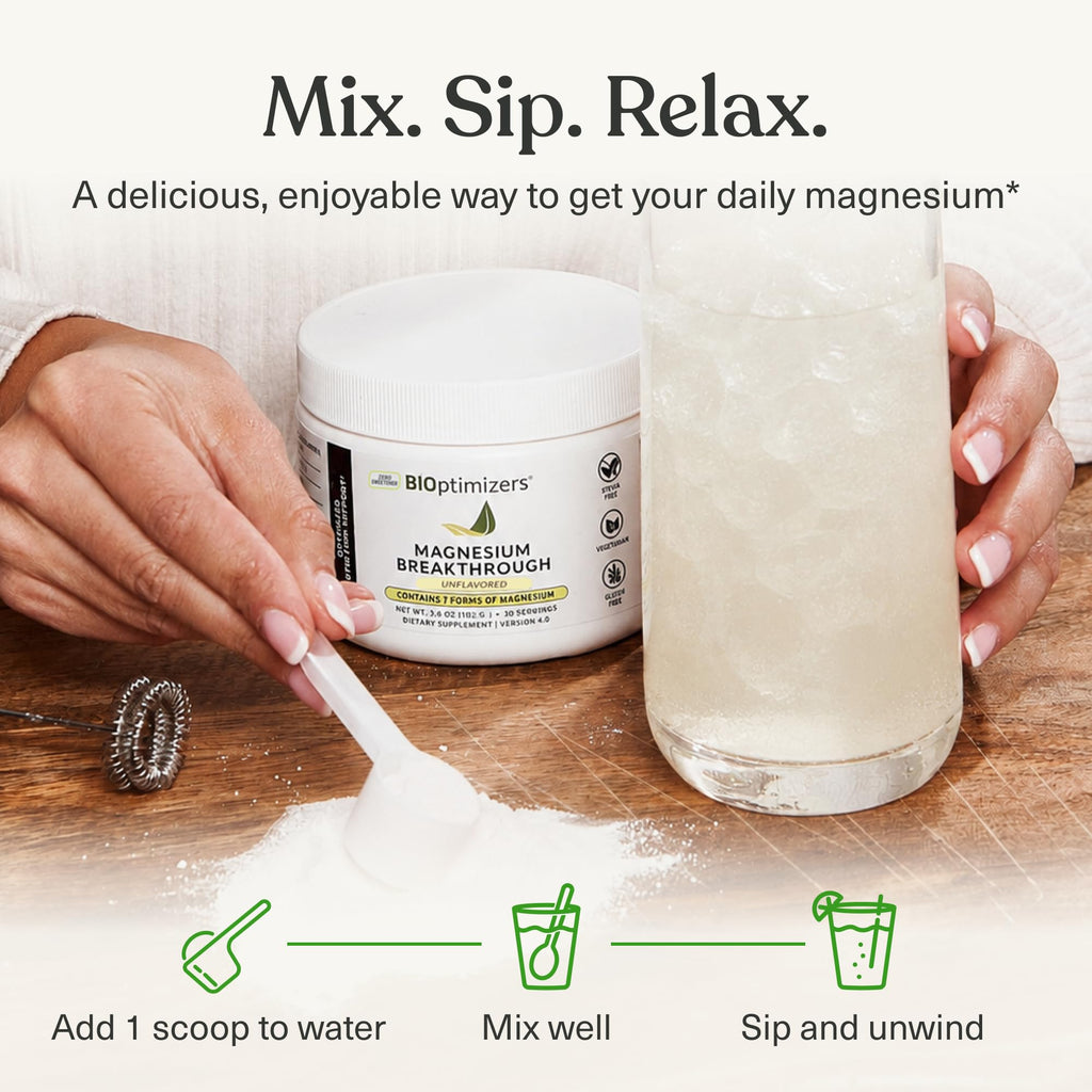 BIOptimizers Magnesium Breakthrough Drink - 8 Forms of Magnesium, Electrolytes, Sleep Health, Stress, Muscle Recovery, Heart Support | Glycinate, Citrate, Malate - Unflavored