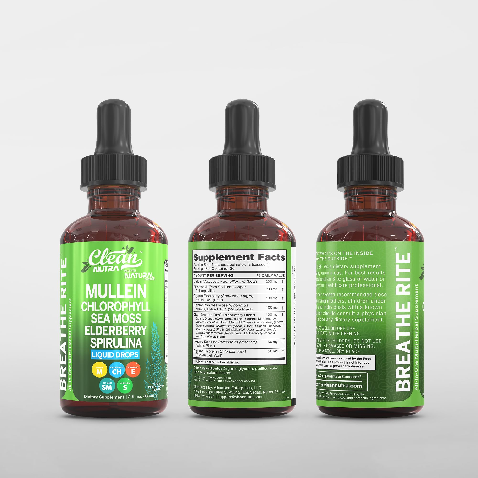 Mullein Drops for Lungs Liquid Chlorophyll Mullein Leaf Extract Supplement Elderberry Sea Moss Spirulina Chlorella Lobelia Marigold Licorice Marshmallow Lung Detox Cleanse Tincture Men Women 2 fl oz