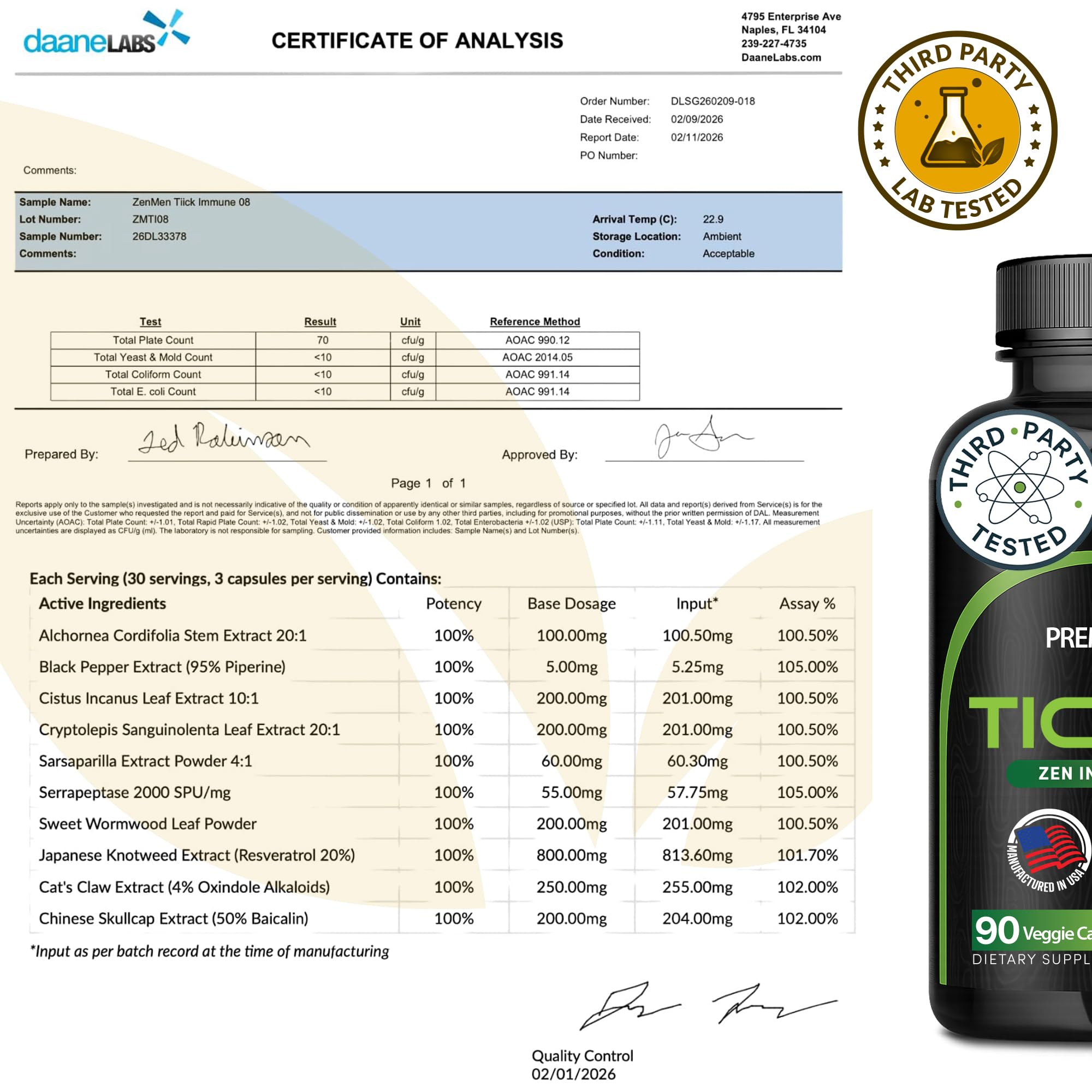 Zenmen Tick Immune Support Supplement - Improved Formula - Japanese Knotweed, Cat's Claw, Chinese Skullcap, Cryptolepis Sanguinolenta, Sweet Wormwood - 90 Vegan Capsules, Made in The USA