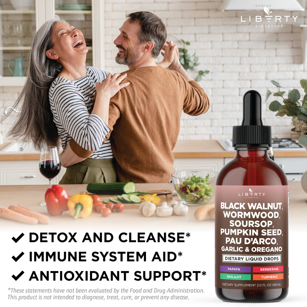 Defend Wormwood Black Walnut Cleanse for Humans Drops Liquid Soursop Garlic Pumpkin Seed PAU D'Arco Oil of Oregano Turmeric Berberine Neem Extract Hull Bark Tincture - 8 OZ