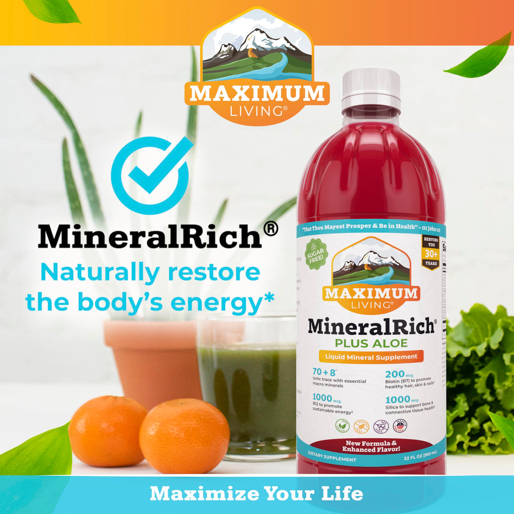 Maximum Living MineralRich Minerals Supplement with Aloe - Liquid Blend of Vitamins and Trace Minerals - 32 oz