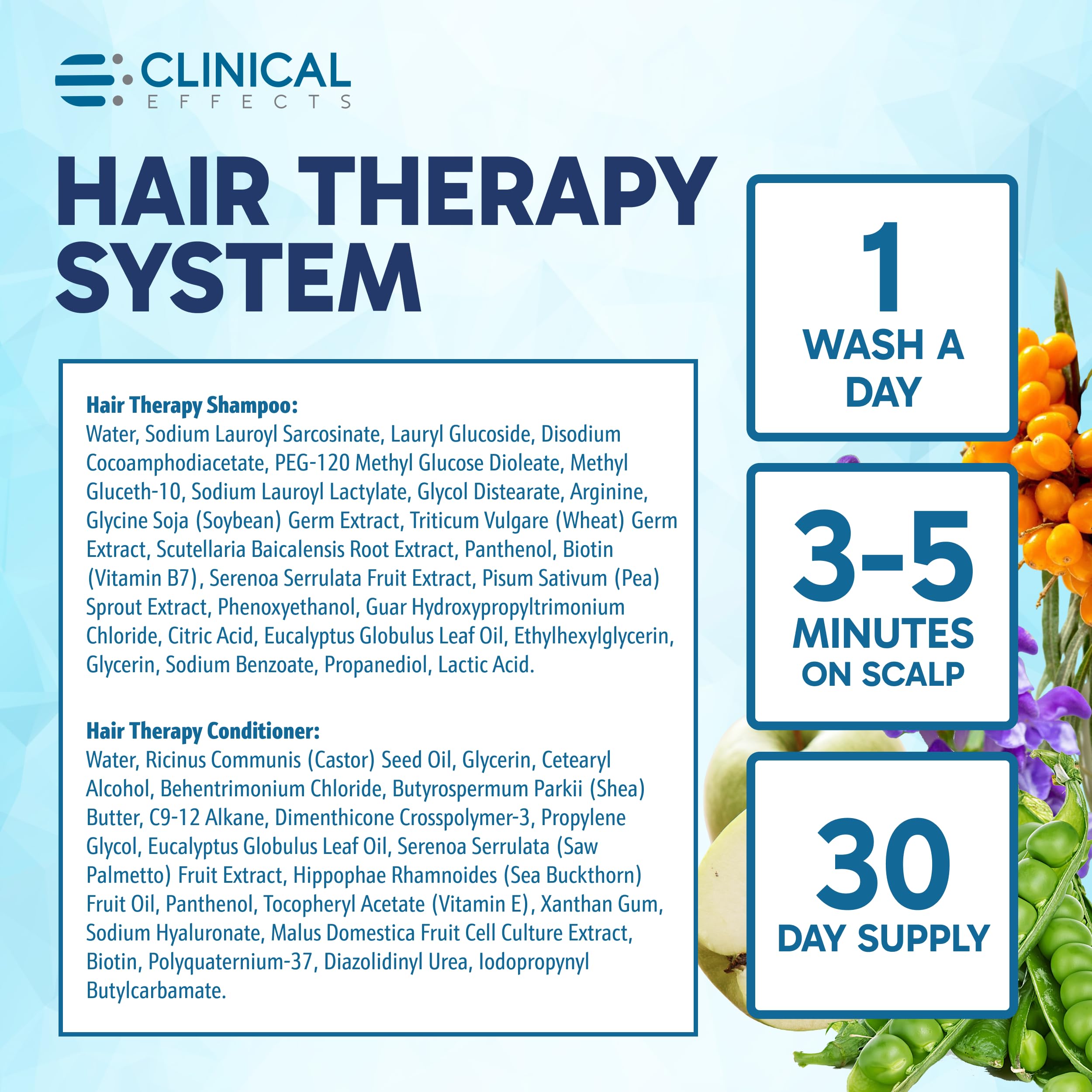 Clinical Effects Hair Therapy Shampoo and Conditioner Set - Hair Growth Shampoo and Conditioner for Thinning Hair - Biotin, Saw Palmetto, and DHT Blocking Ingredients - USA Made - 2 Bottles, 8 fl oz