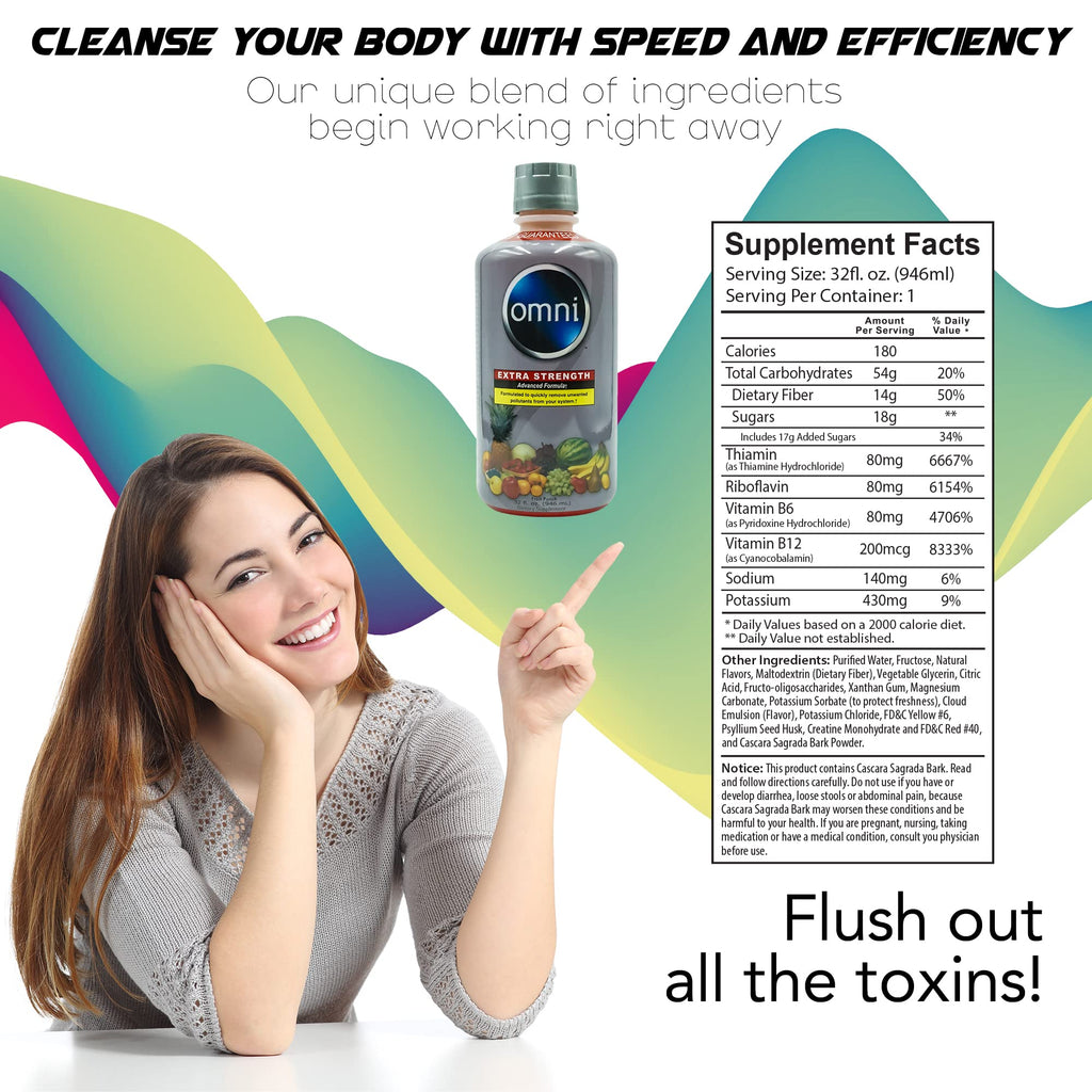 Wellgenix Omni Cleansing Drink, Extra Strength Body Detox, Herbal Cleanse Detox Liquid, Flush Your System, Fruit Punch Flavor, 32 Fl Oz, Premium Detox Support Supplement