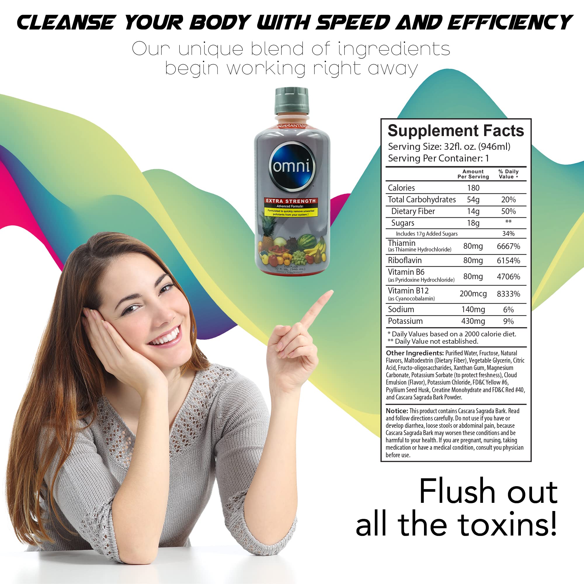 Wellgenix Omni Cleansing Drink, Extra Strength Body Detox, Herbal Cleanse Detox Liquid, Flush Your System, Fruit Punch Flavor, 32 Fl Oz, Premium Detox Support Supplement