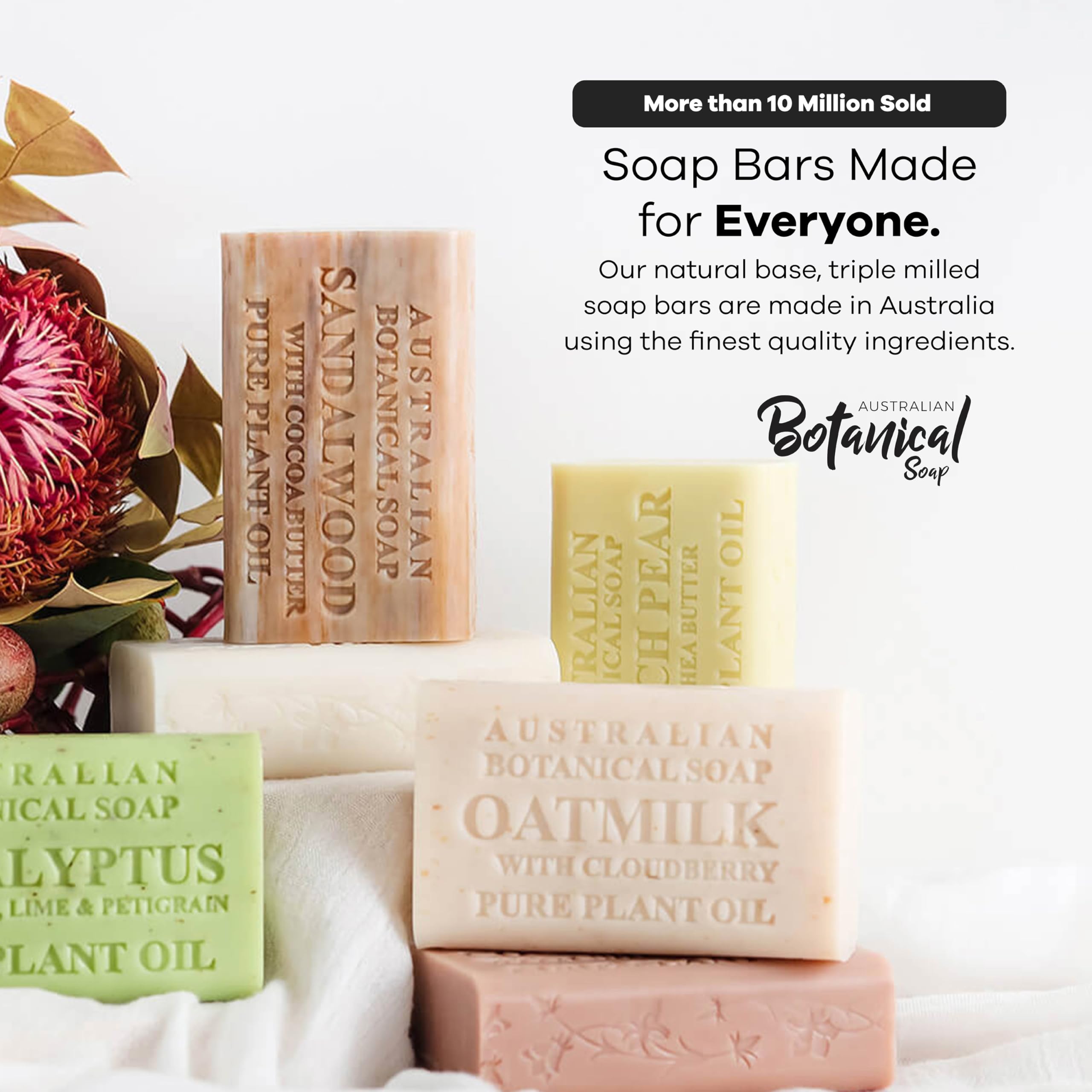 Australian Botanical Soap, 6.6 OZ, Sea Salt and Ocean Minerals, Triple Milled Bars made with a Natural Soap Base and Enriched with Organic Shea Butter, Pack of 8