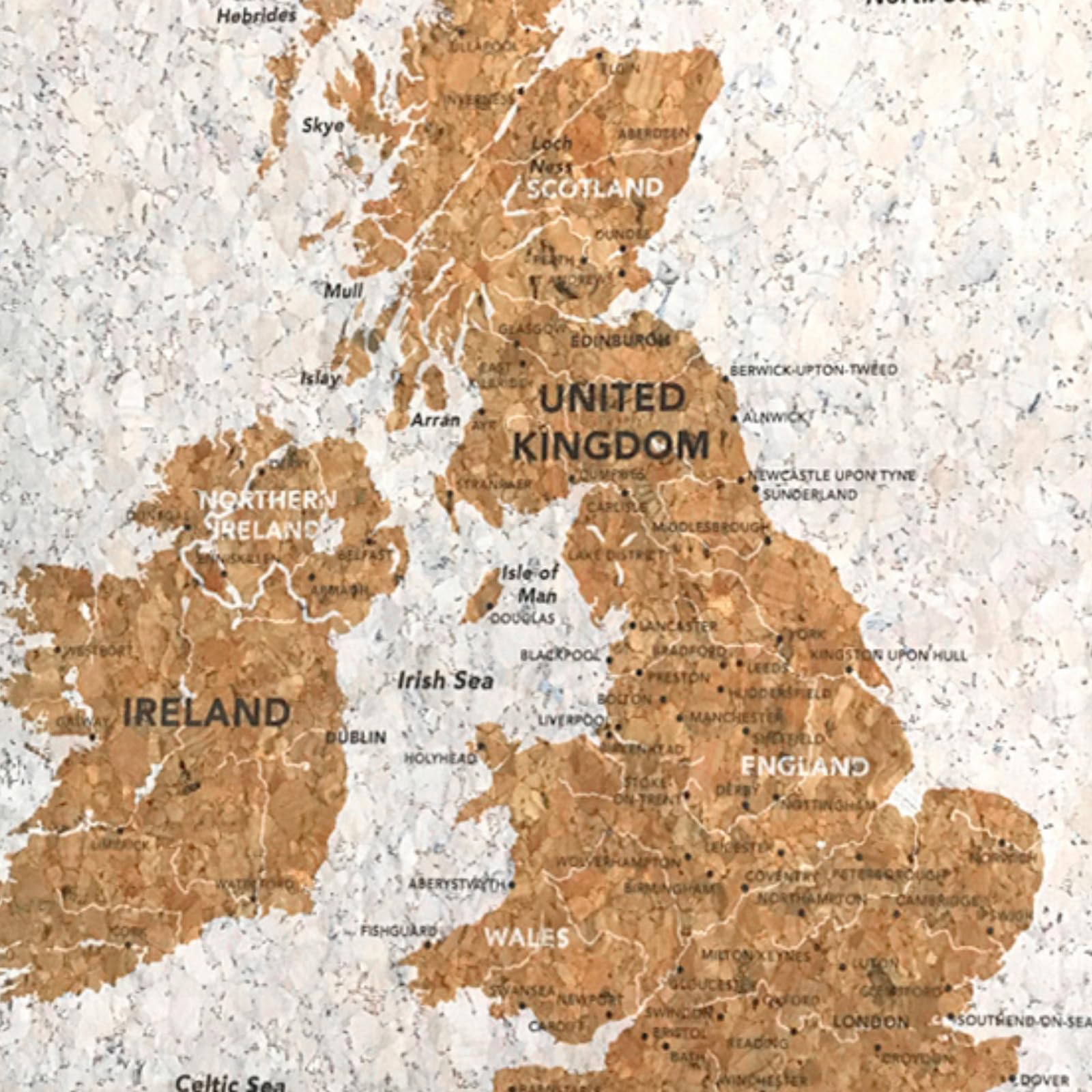 Splosh Travel Map - Desk UK Map Pin Board Grey Cork with Wooden Frame for Desk Personalise and Mark Past & Future Adventures Countries Cities with 100 Pins in 2 Colours the UK & Ireland