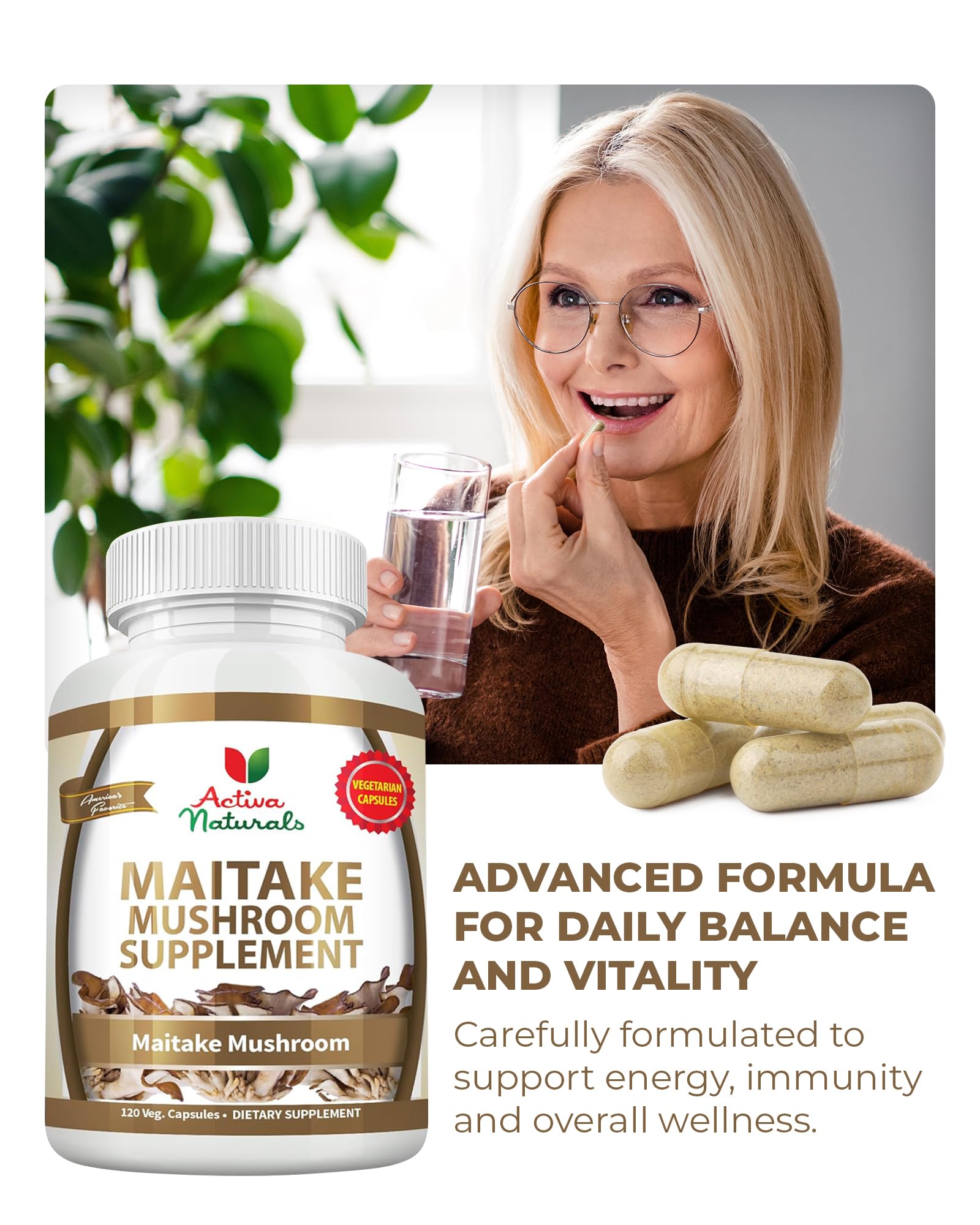 Maitake Mushroom Supplement - 1500mg, 120 Vegetarian Capsules with Grifola Frondosa Extract, Supports Energy, Vitality, and Wellness, No Fillers, Additives, or Artificial Colors or Chemicals.